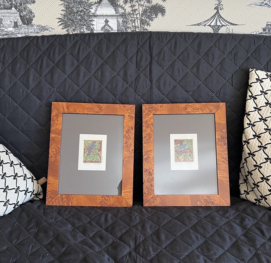 Burl-wood Framed Botanical Bird Art By Rural Ohio Artist