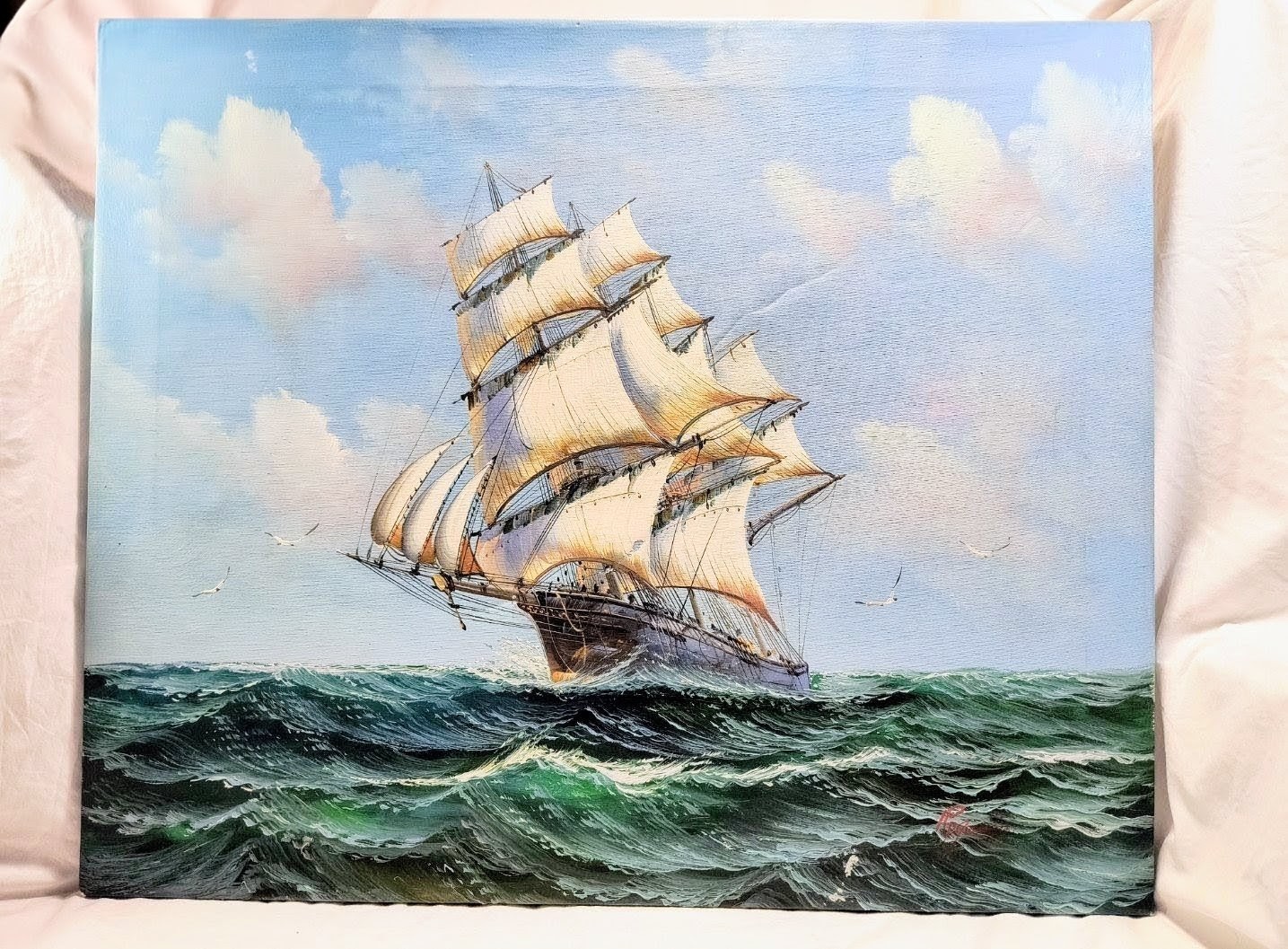 Vintage Sailing Ship Clipper Painting Nautical Sailboat by Pete Rogers Signed
