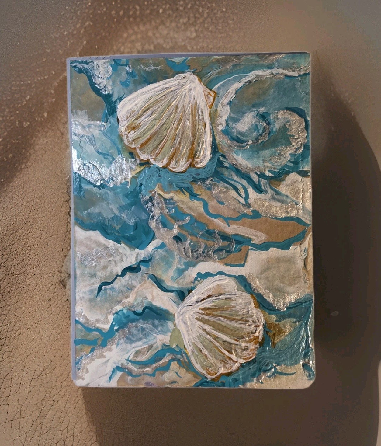 ACEO Original Acrylic Painting 2.5 x 3.5 in., Sea Shells, ShineGoldenArt