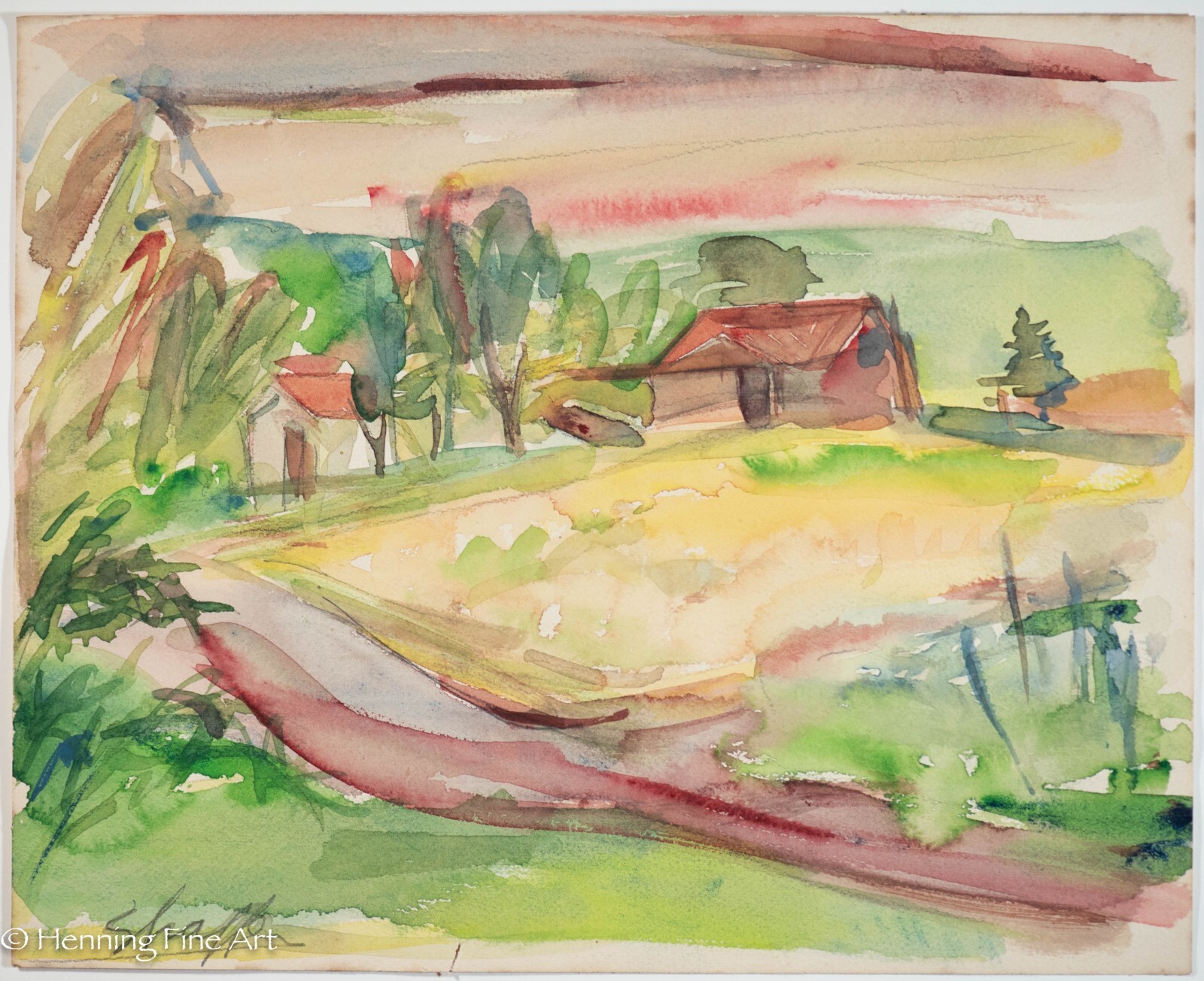 Beautiful Vintage Carl Shaffer Impressionist Painting Country Landscape WPA 20