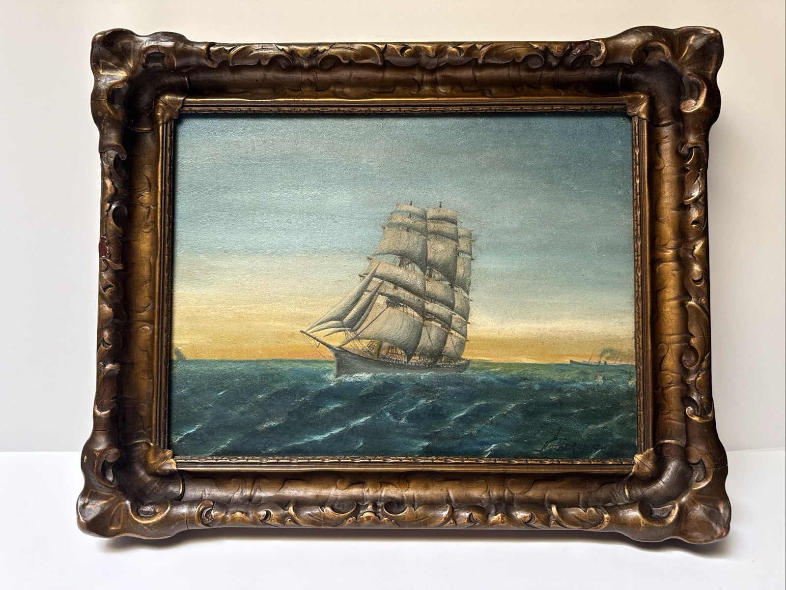 Nels Hagerup Painting Sea Steam Ships Boats Nautical Seascape Antique Famous