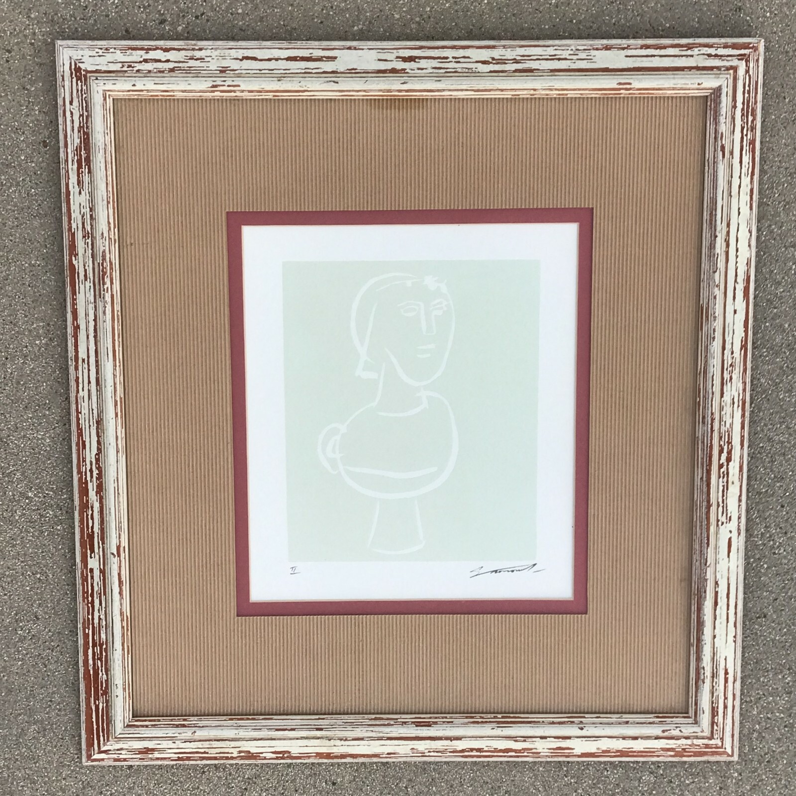 S ROMAN Original 1970s ABSTRACT MODERN Signed Linocut Print «II* Picasso Figure