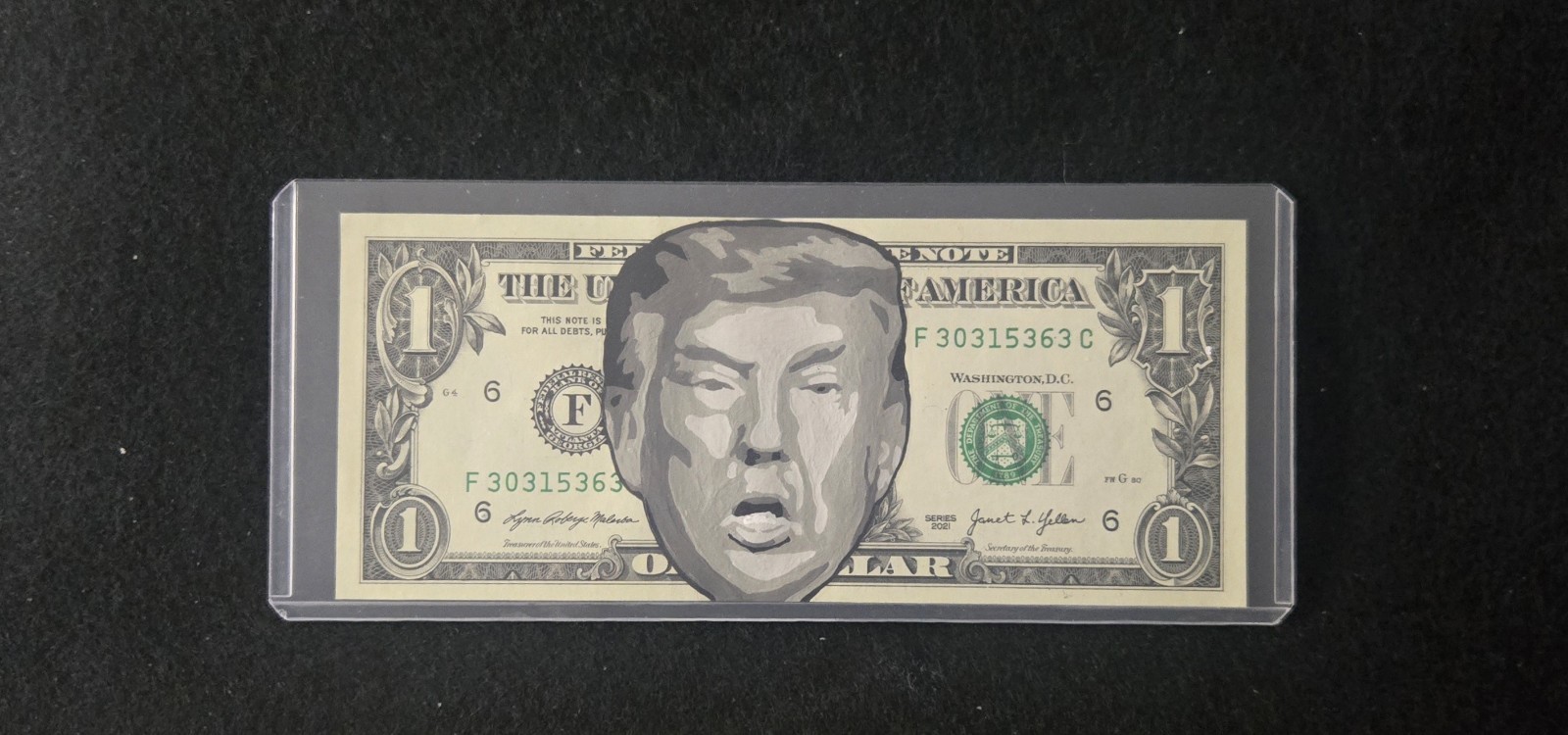 POTUS. DONALD TRUMP. Hand Painted. New Bank Note. Real USD Dollar Bill. COA.