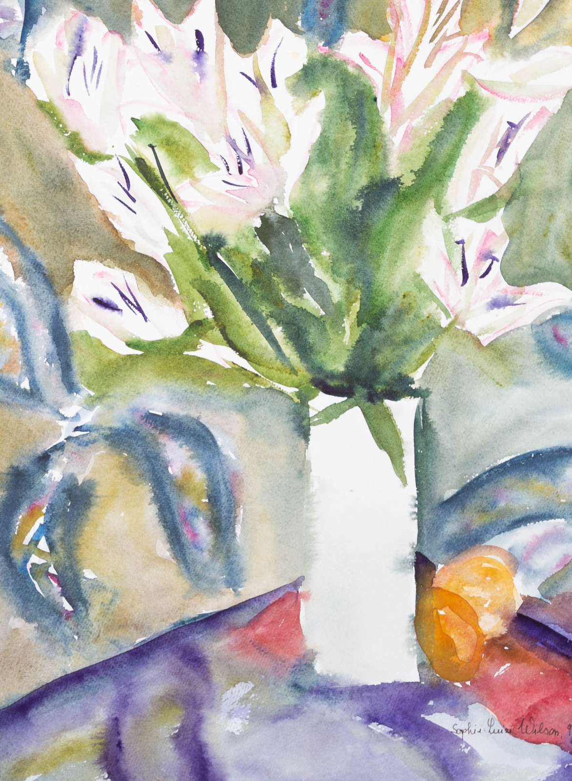 Sophie-Louise Wilson – 1993 Watercolour, Vase of Lilies