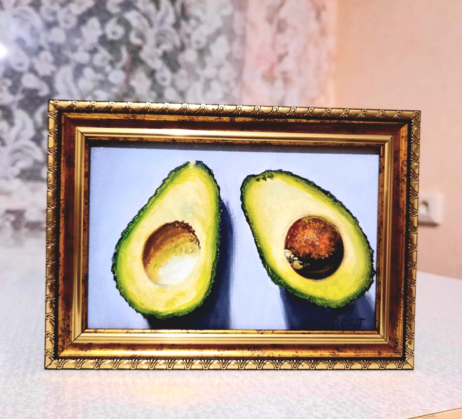 ORIGINAL Oil Painting HANDMADE Miniature Avocado Contemporary Wall Art Realism