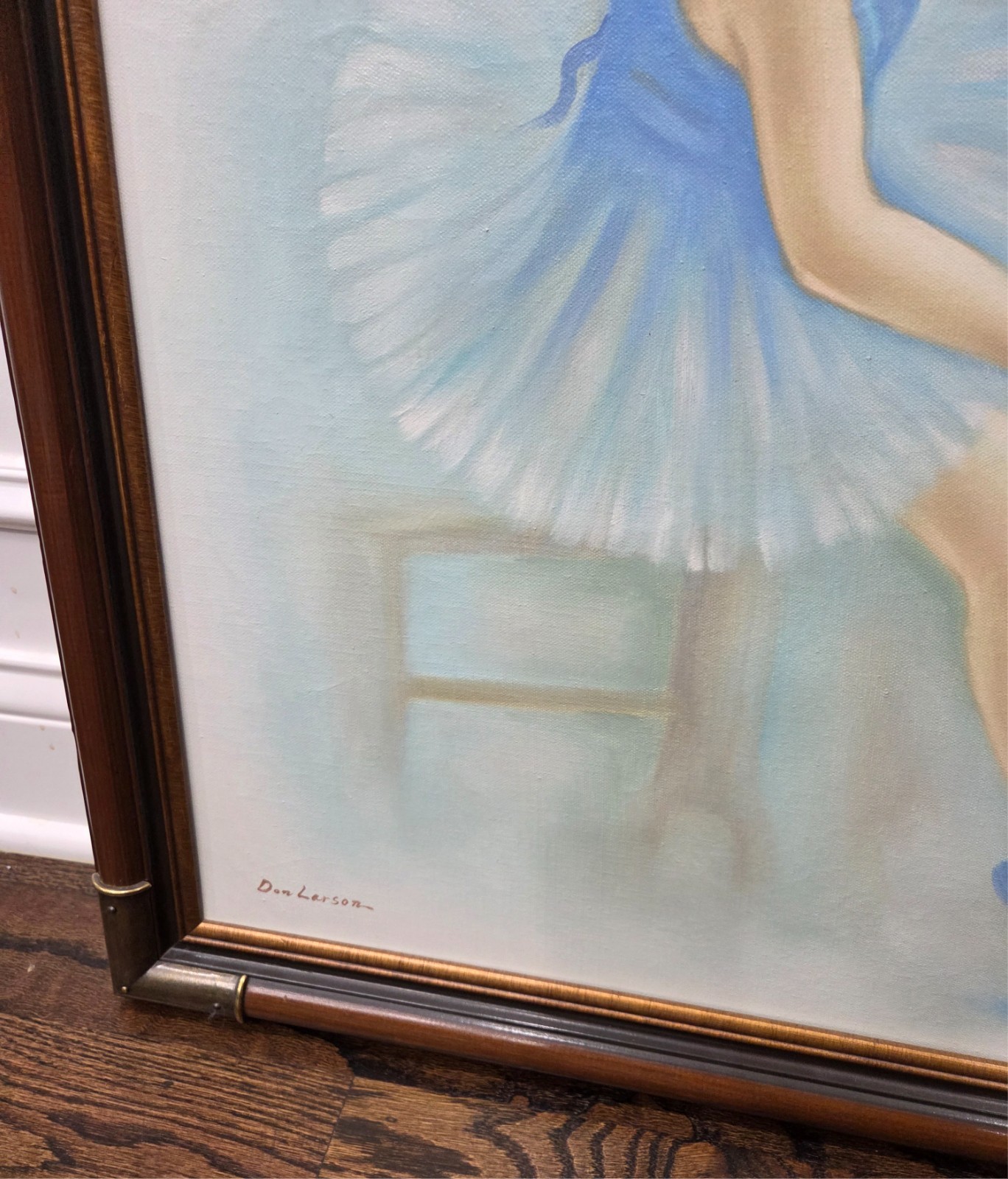 Ballet Dancer Original Framed 1980s Ballerina Oil Painting by Artist Don Larson