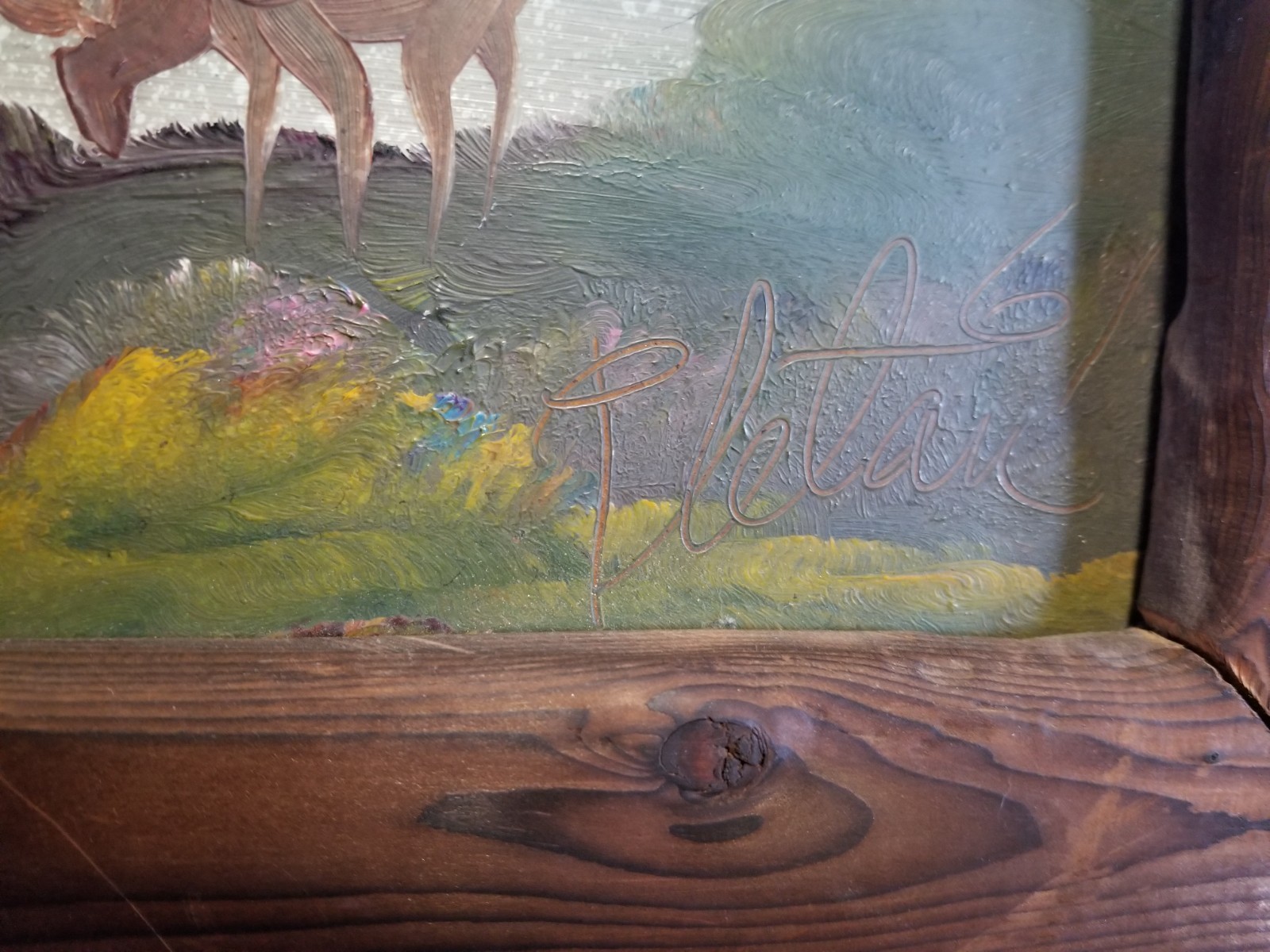 Vintage Burnette G Pletan Original Signed & Framed Painting Landscape 16″ x 32″
