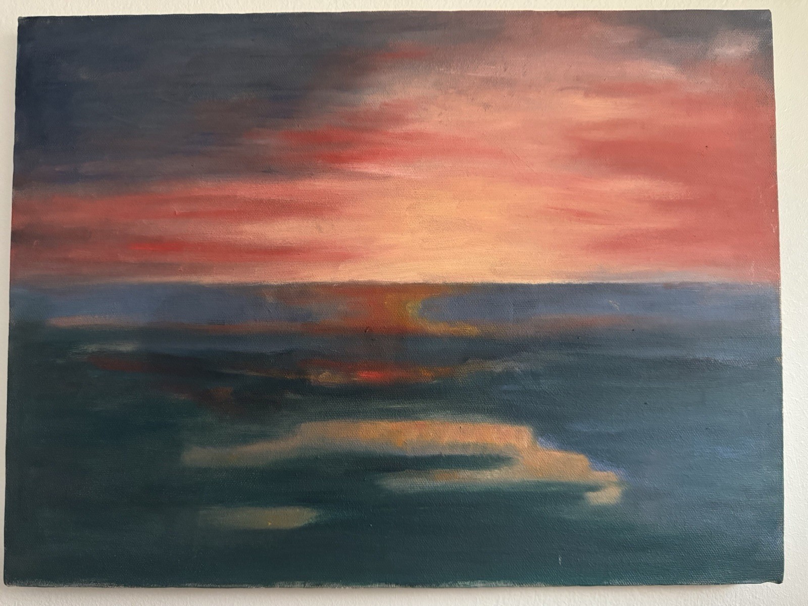 Original Sunset Over Charles River Painting 16×12 Canvas Signed & Dated 2010