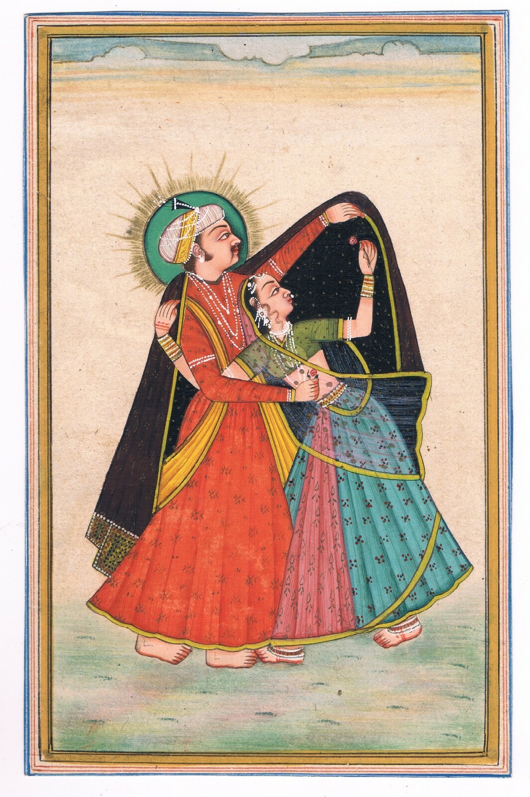 Indian Miniature Painting Of King & Queen In Love Scene Art On Paper 4.5×7 Inch