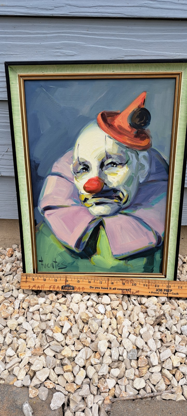 Vintg 1960s Clown Portrait, Signed FUENTEZ. Orig Frame on Canvas. Madrid,Spain