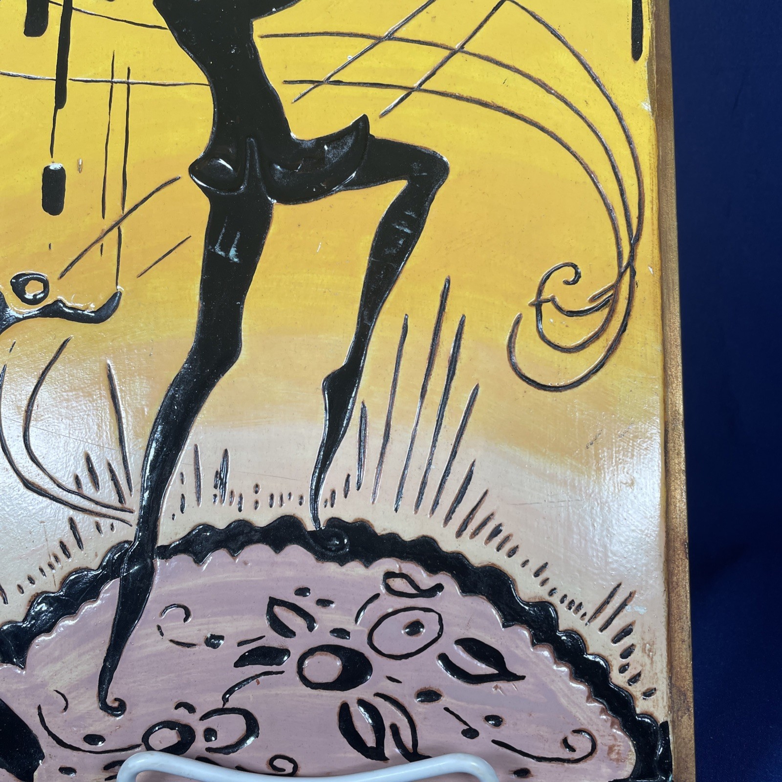VINTAGE ART DECO PAINTED Ceramic DANCING Piper SILHOUETTE 14”X9″ With Hanger