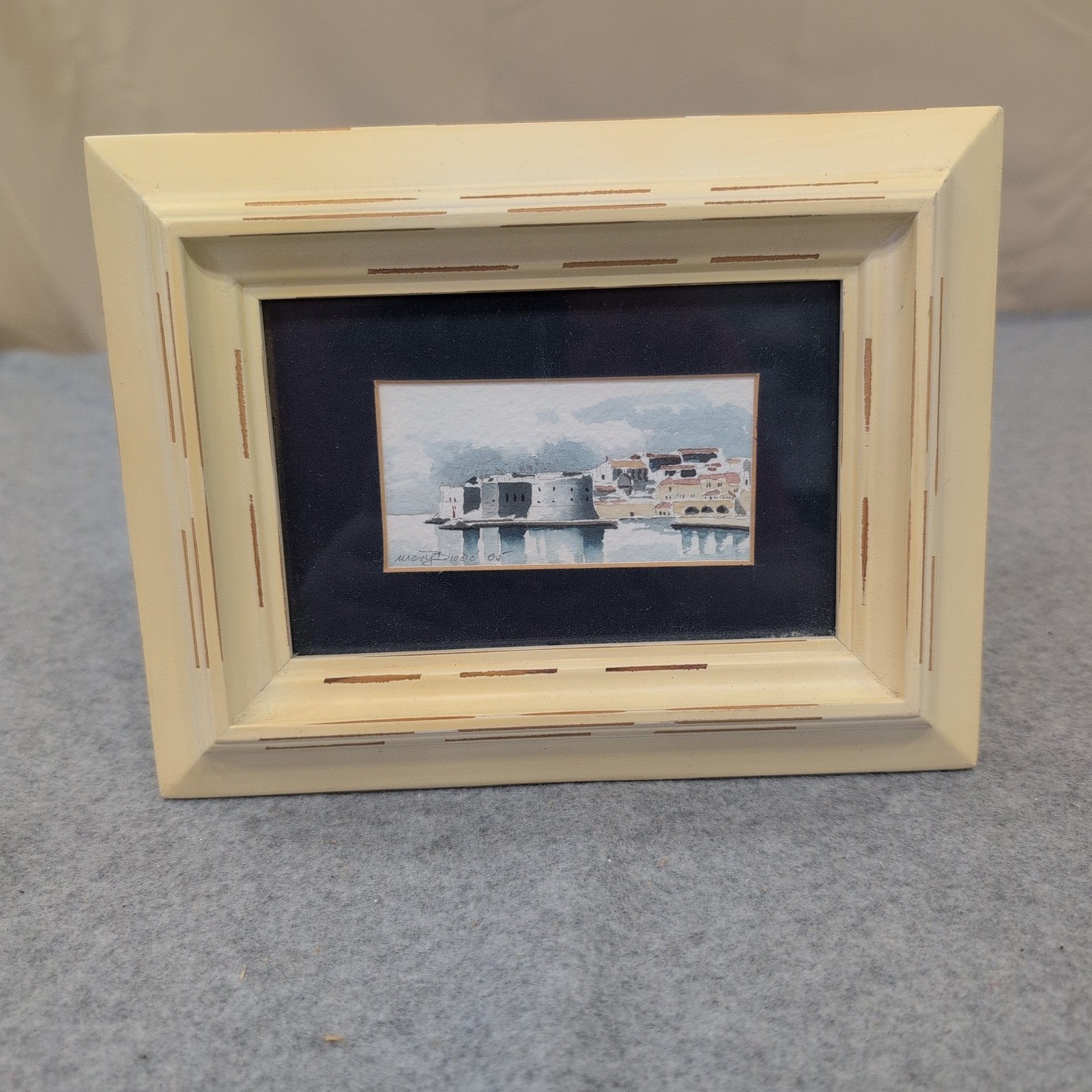 Mery Ortolio-Biocic Original Miniature Watercolor Coastal Fortress Painting 2005