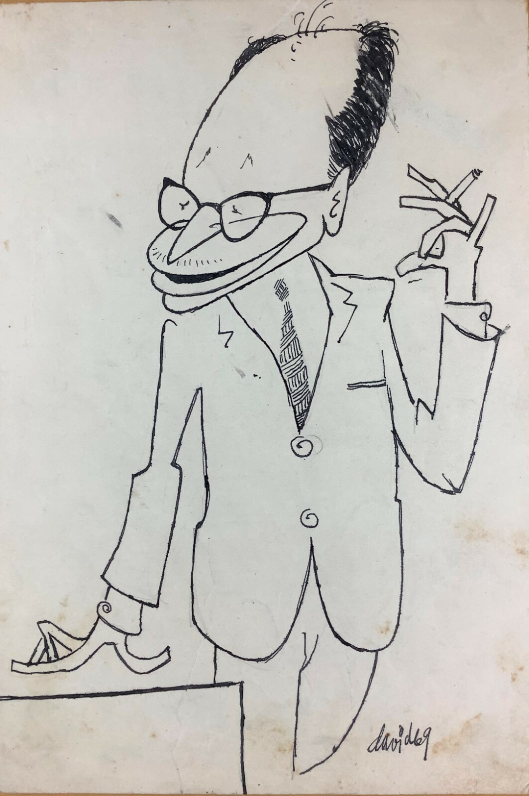 Juan David. Caricature. Roa, 1969. Ink on cardboard. Original signed.