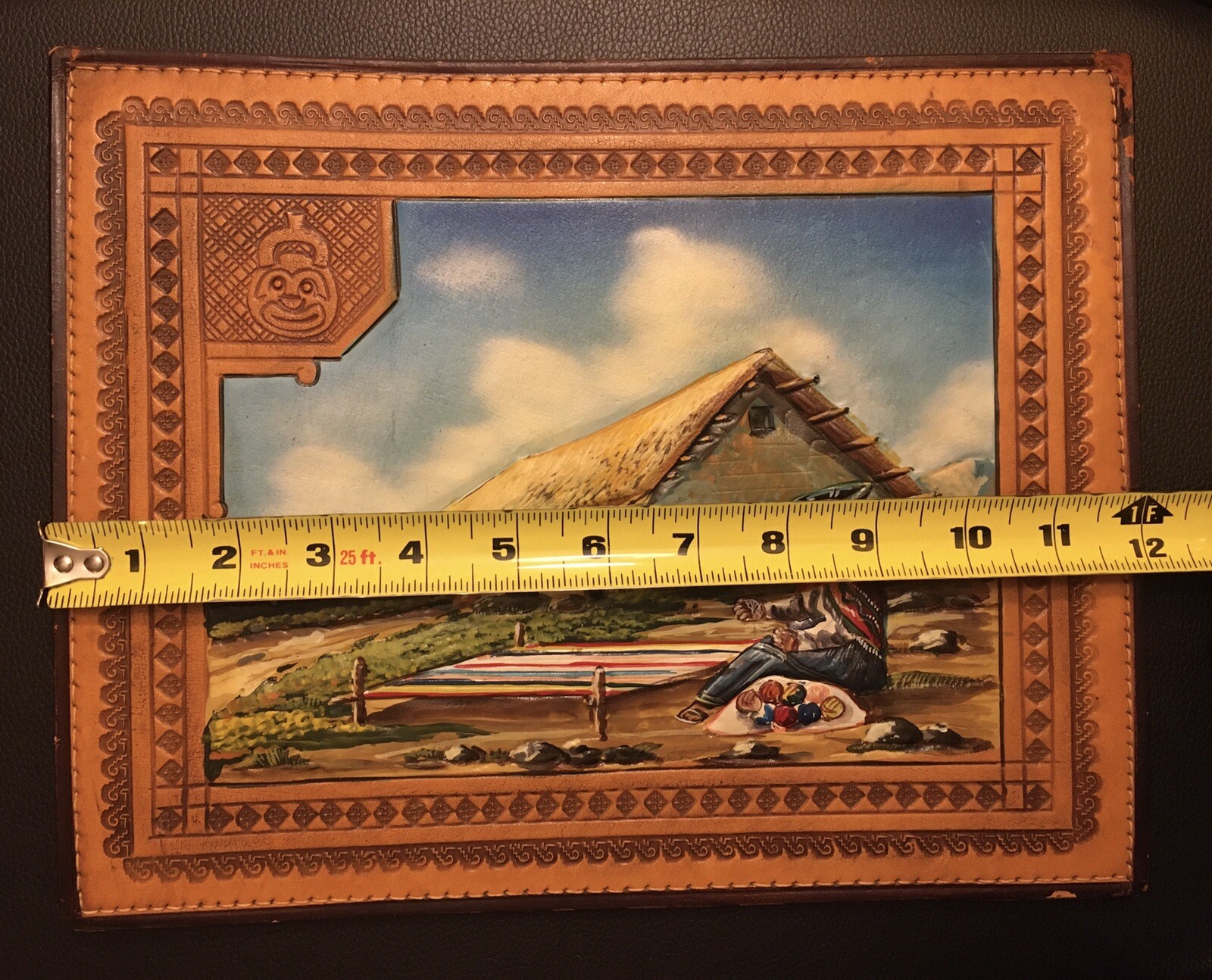 Peruvian 3D Leather Painting Stamped Border Industria Peruana Made by Hand