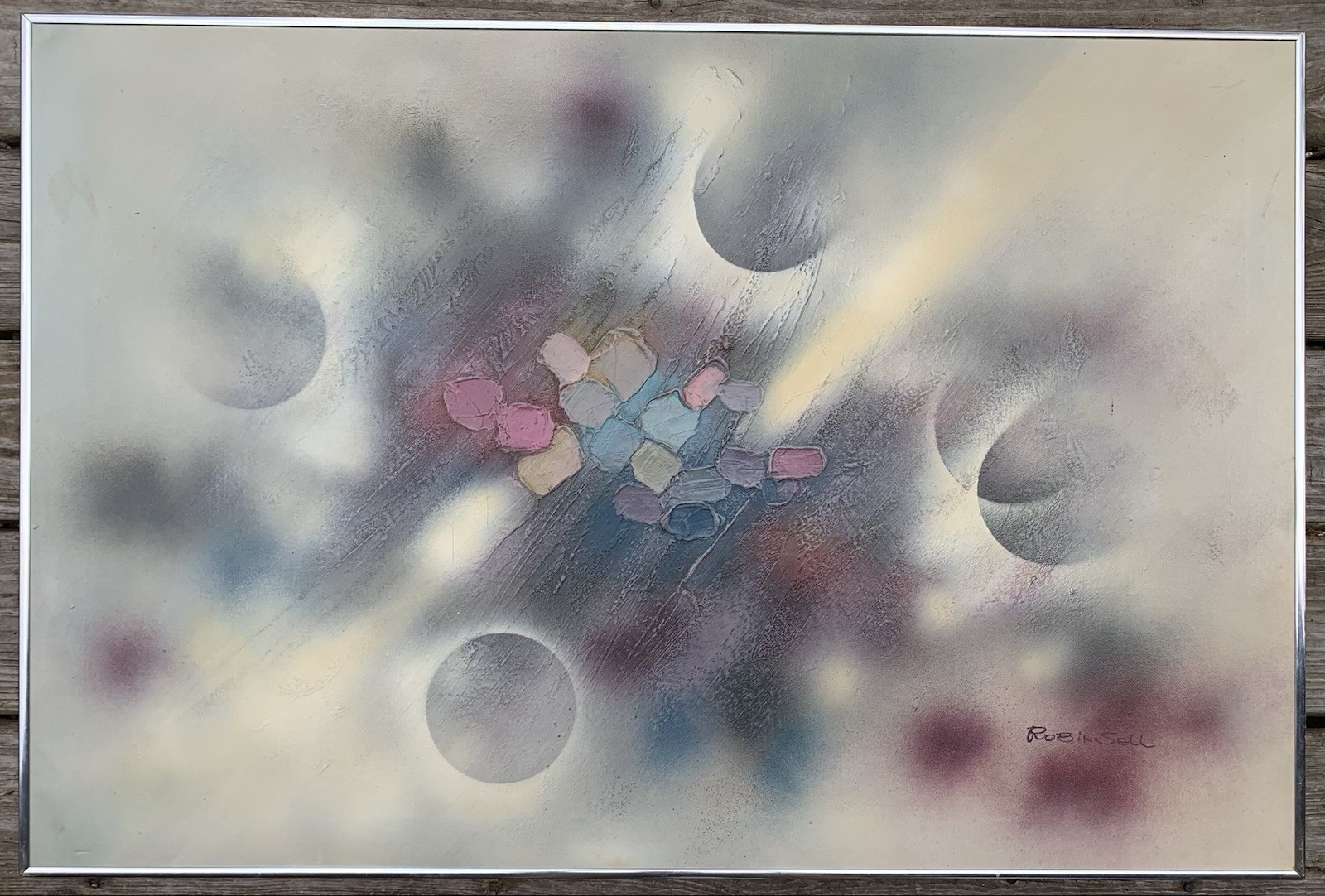 c1969 Mid Century Abstract Oil Painting Modernist Mosaic Impasto Signed