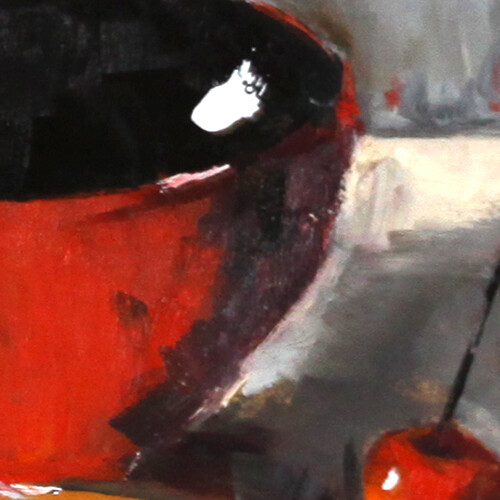 RED CUP and cherry Oil Painting 8x8in COLLECTIBLE ART impressionism ukraine
