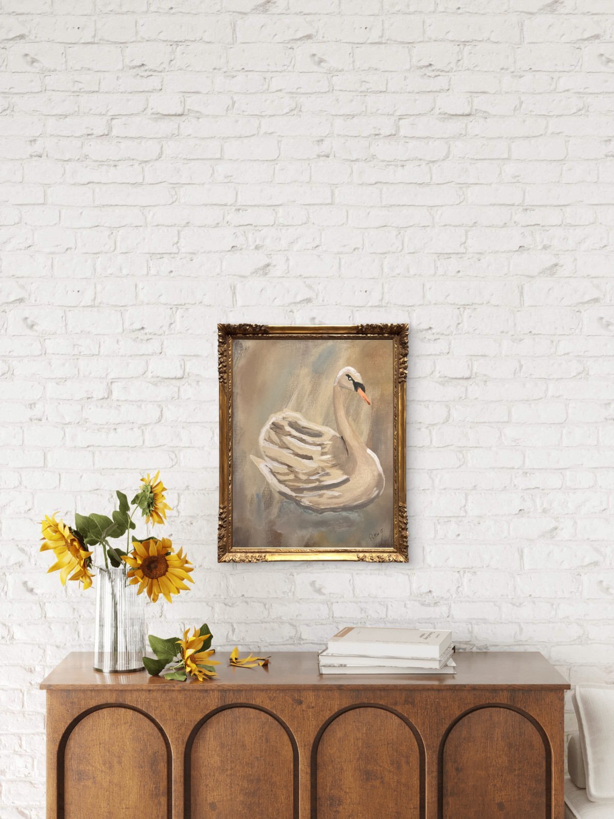 Swan Painting Cottagecore-Inspired Fine Art 14×11 Canvas Signed Home Wall Decor