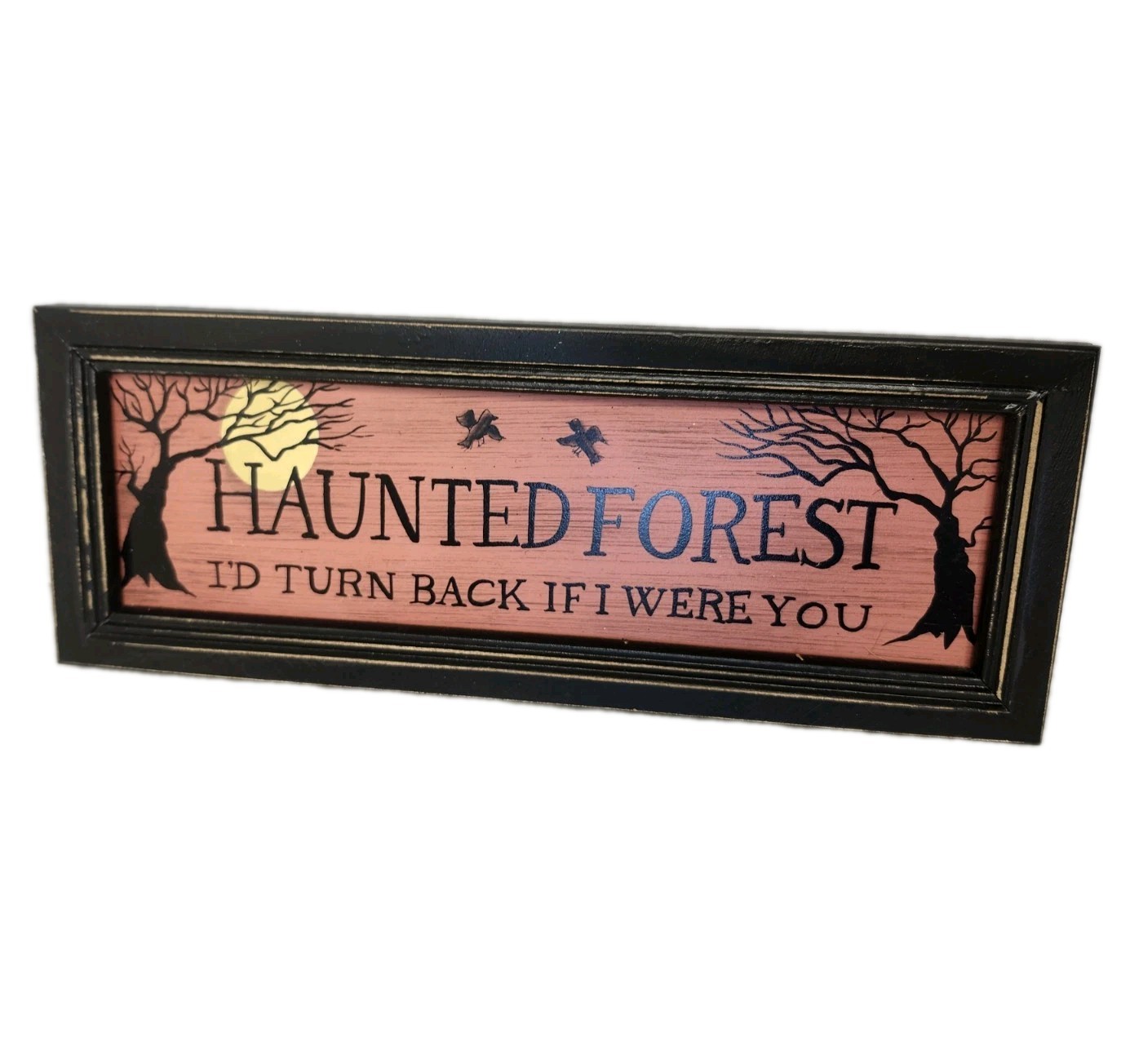 Halloween Haunted Forest Wall Sign Spooky Acrylic Painting Decor Rustic Plaque
