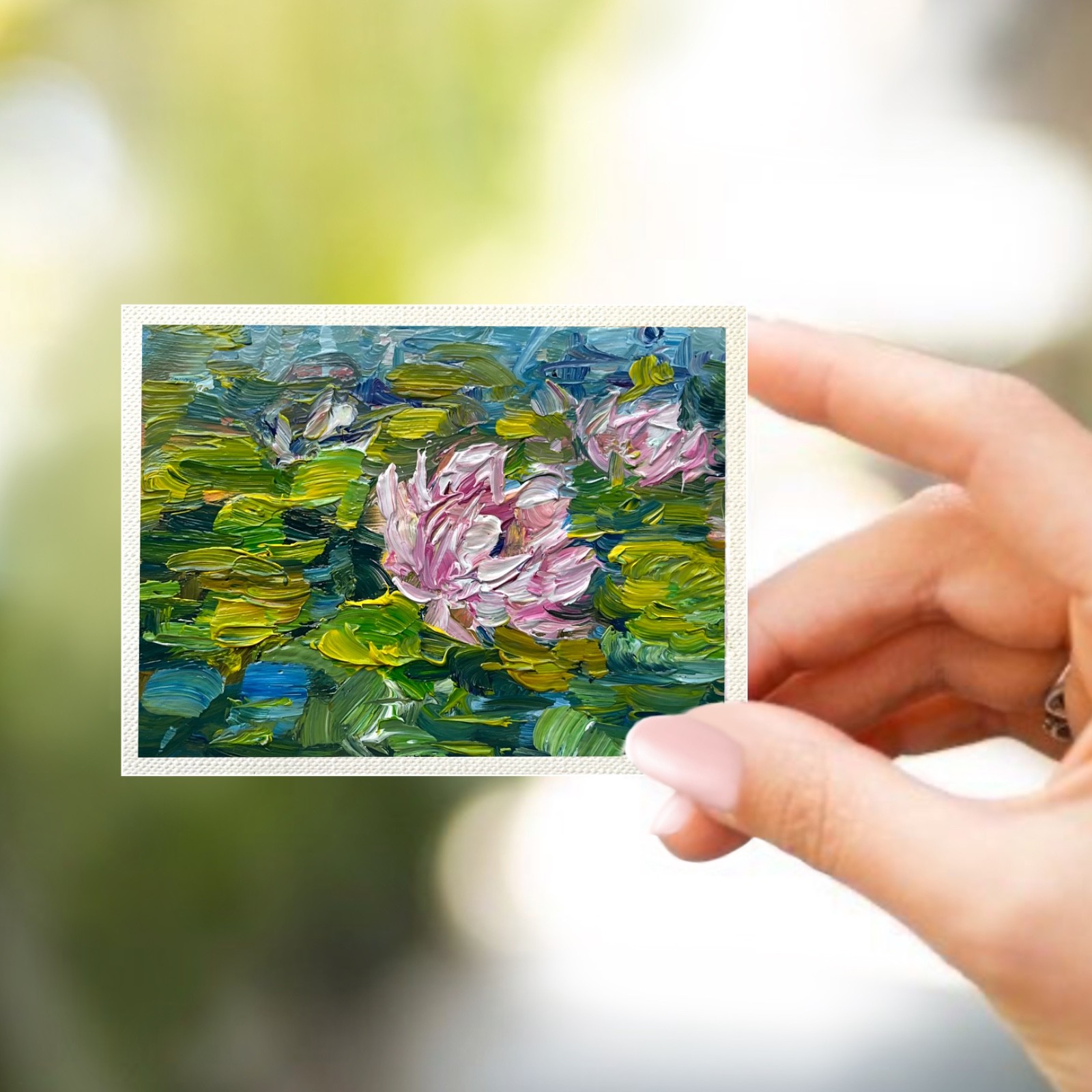 Original Pink Lotus#38 ACEO Landscape Oil Painting Collectable Art 2.5×3.5 in OS