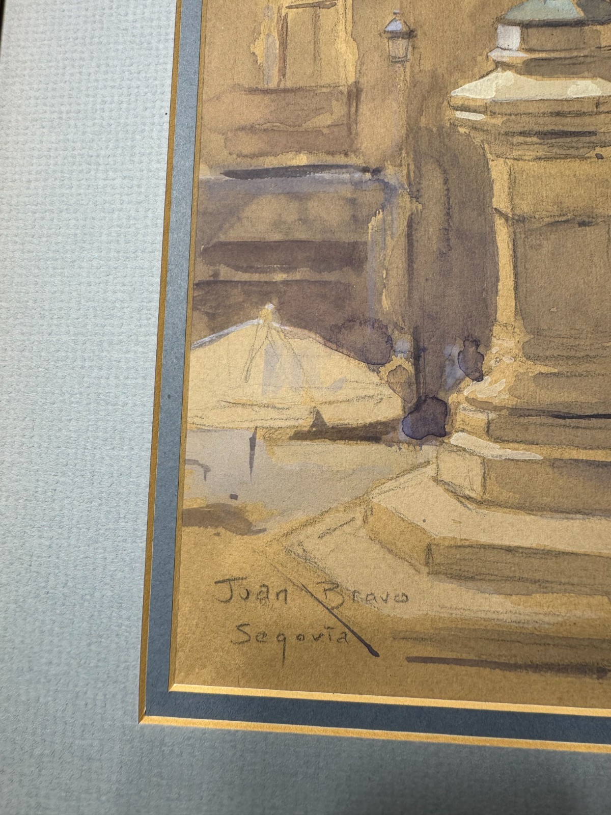 David Brankley? «City Square Segoviz Spain» Mixed Media Painting – Signed/Framed