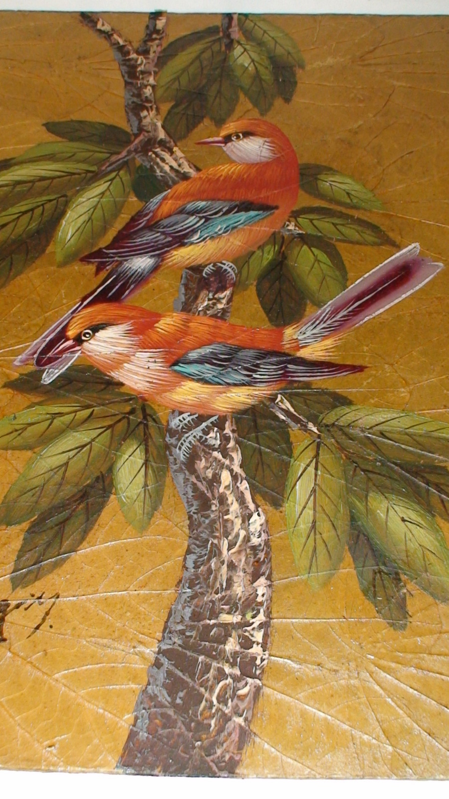 ART DECO GRIS AUDUBON BIRDS OF PARADISE OIL ON LEAF ON BOARD 0 OF 7