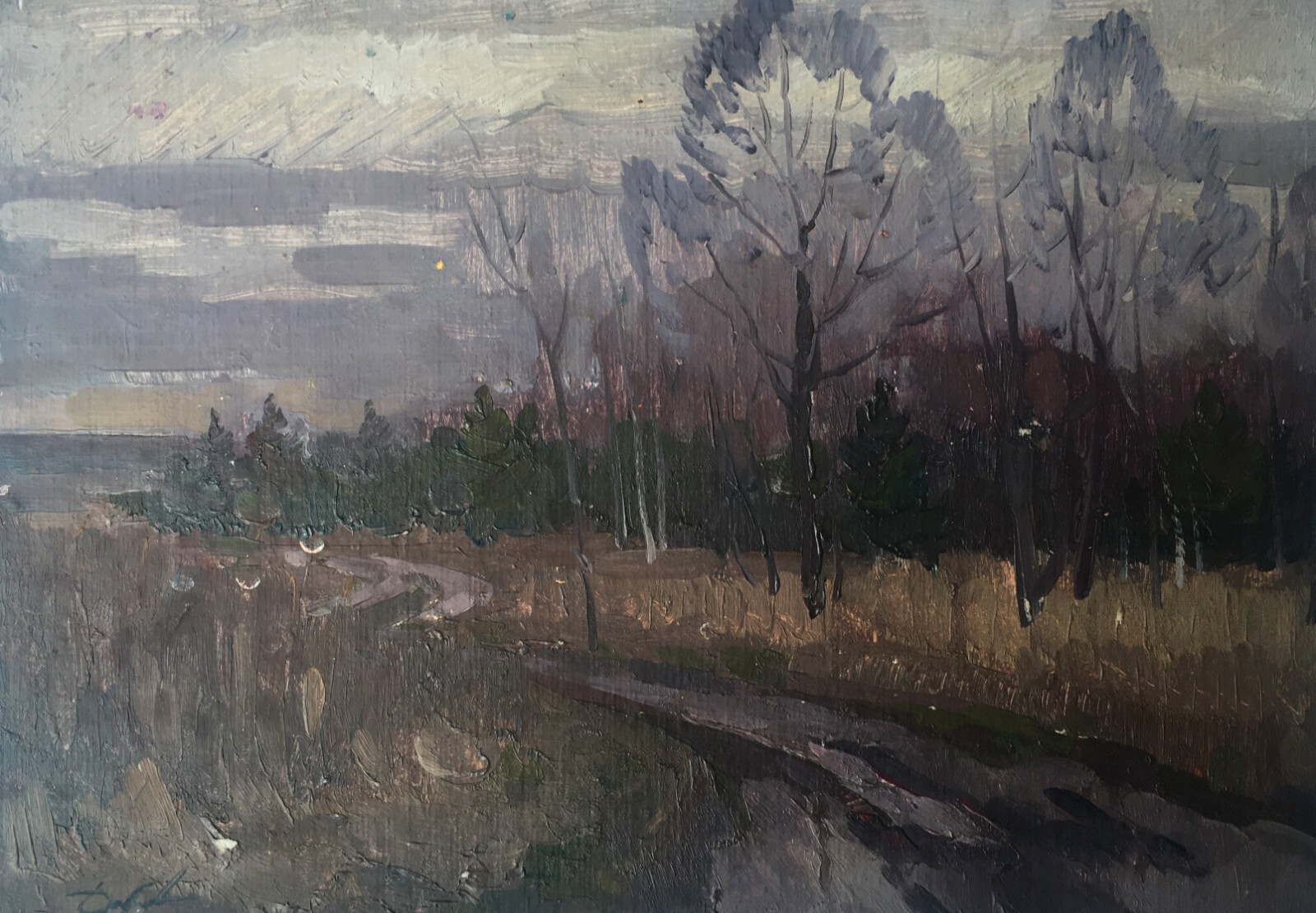 Oil Painting Spring Thaw Tovpev P. Unframed Original Home Decor Art nAAA2483