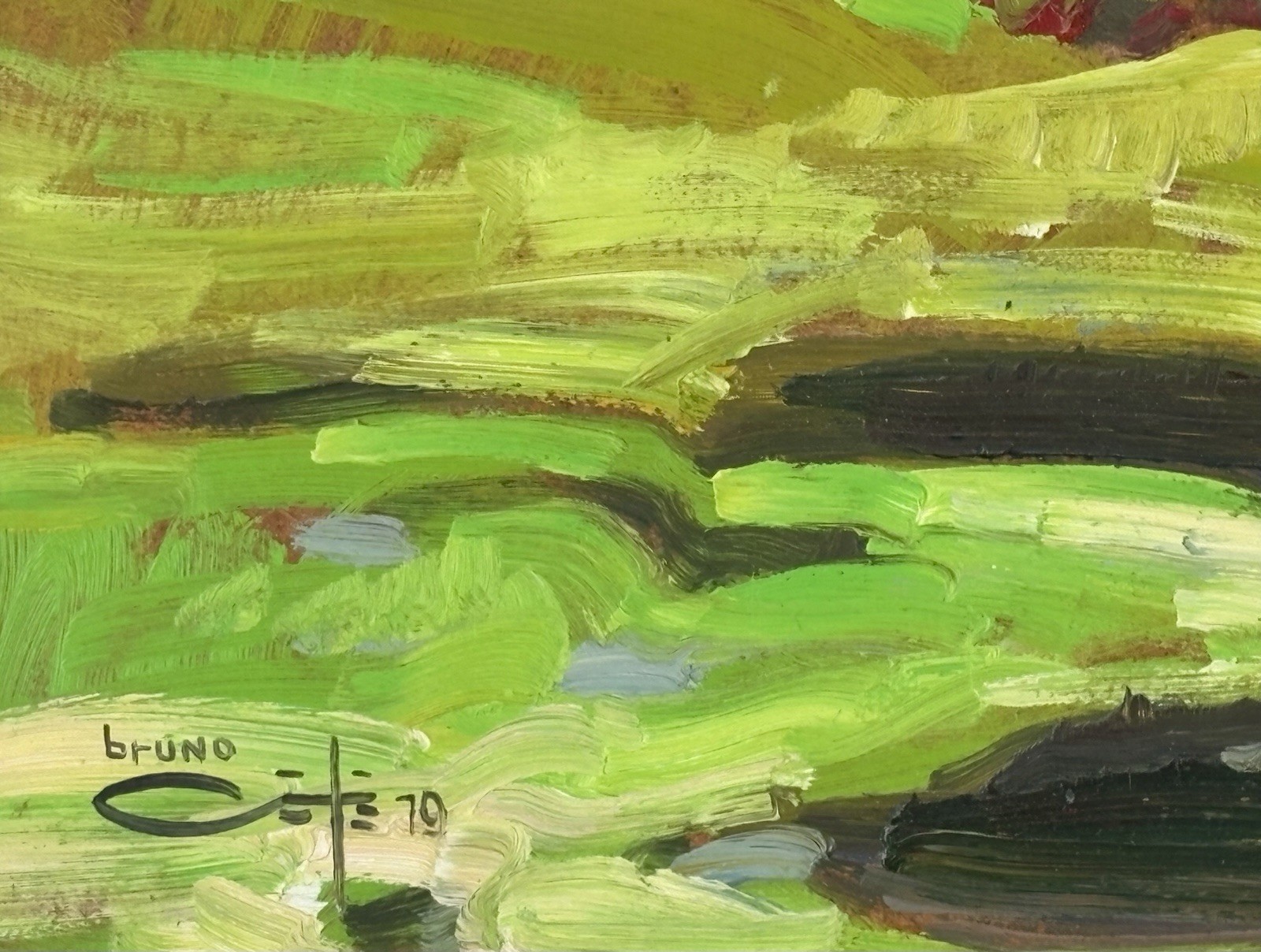 Tableau Bruno Cote, ( 1940-2010 ). Huile sur panneau signée, 12×16 pouces.