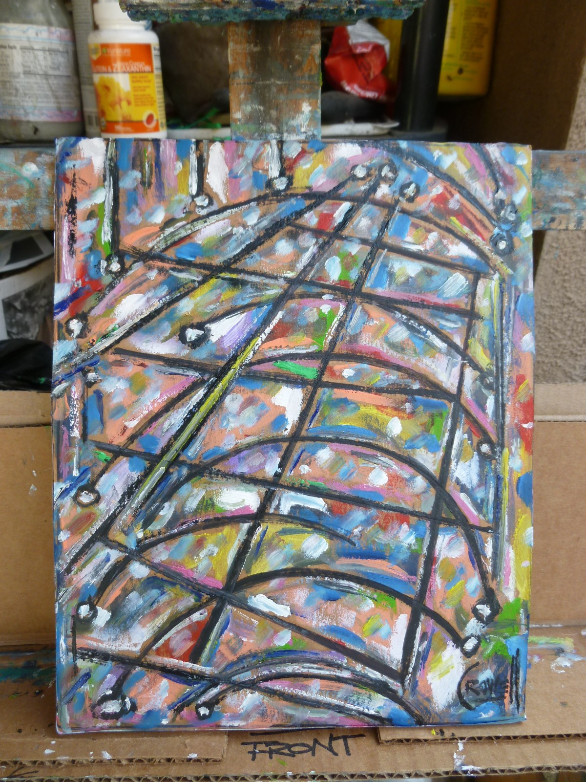 LAUGHING IN THE RAIN card panel original abstract 8×10 oil painting by Crowell