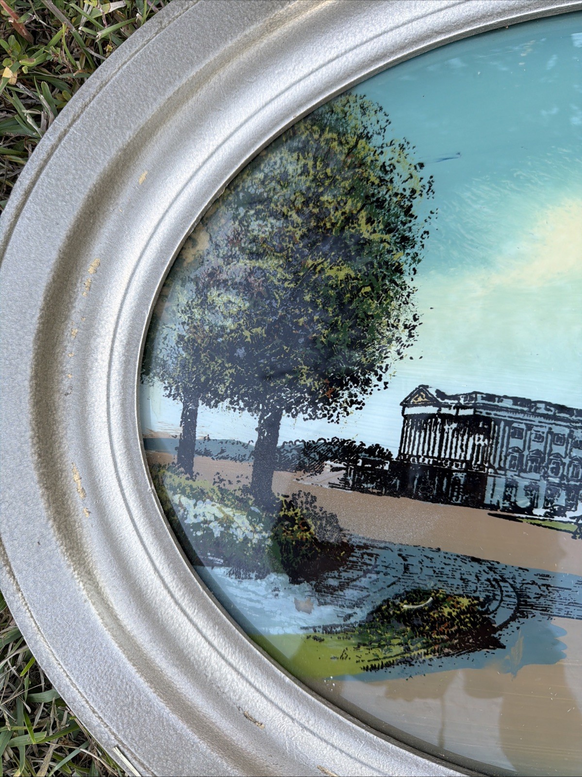 VTG Framed US Capitol Building Washington DC Reverse Painting Convex Glass VGC!