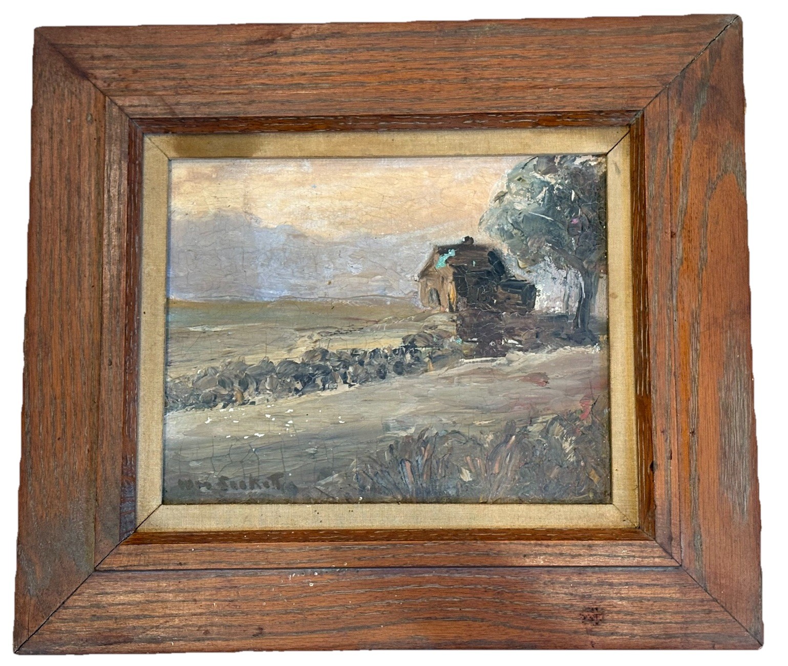 Framed 1964 Oil Painting Titled «Limehouse» by Wm. SACKETT Coastal Landscape