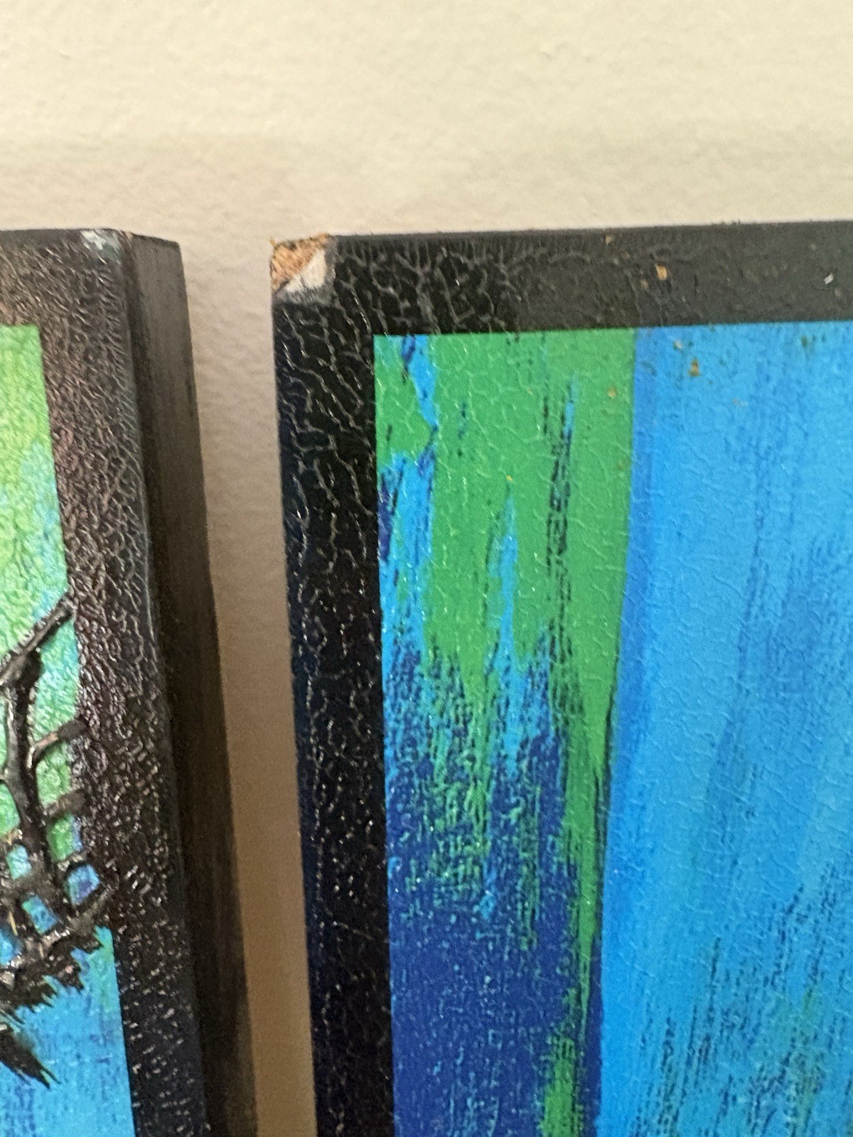 Set of 2 Vintage MCM Impasto Painting Wall Art Panels 10” X 4”