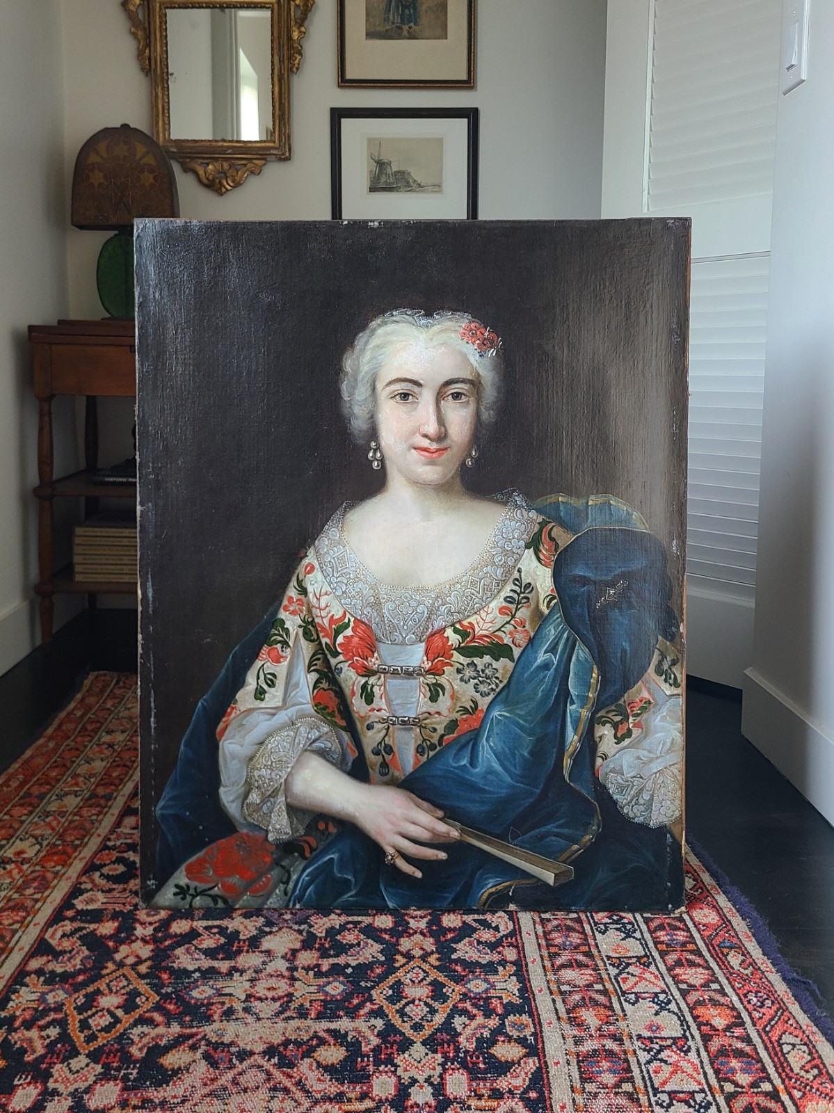 Antique 19th Century Oil Painting Portrait of Elegant Noble Lady French School