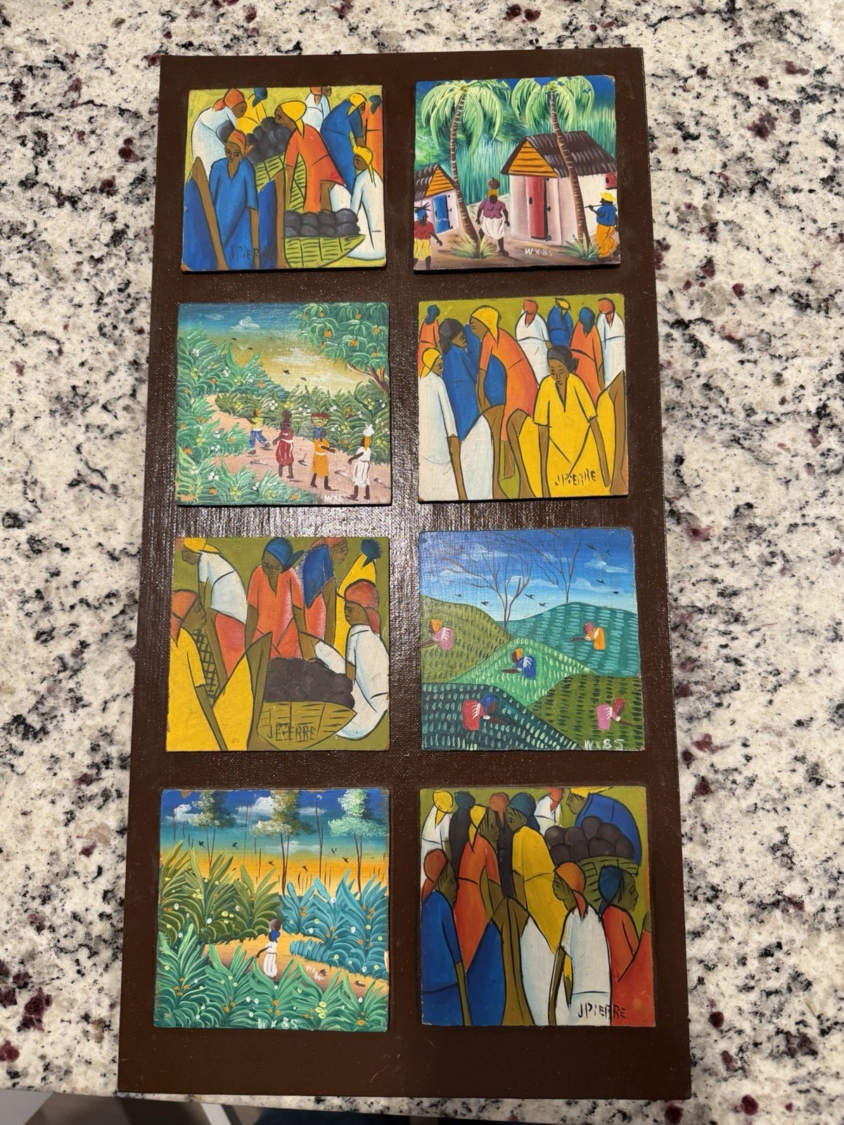 Haiti Market Painting J Pierre Original 10×20″ Art People