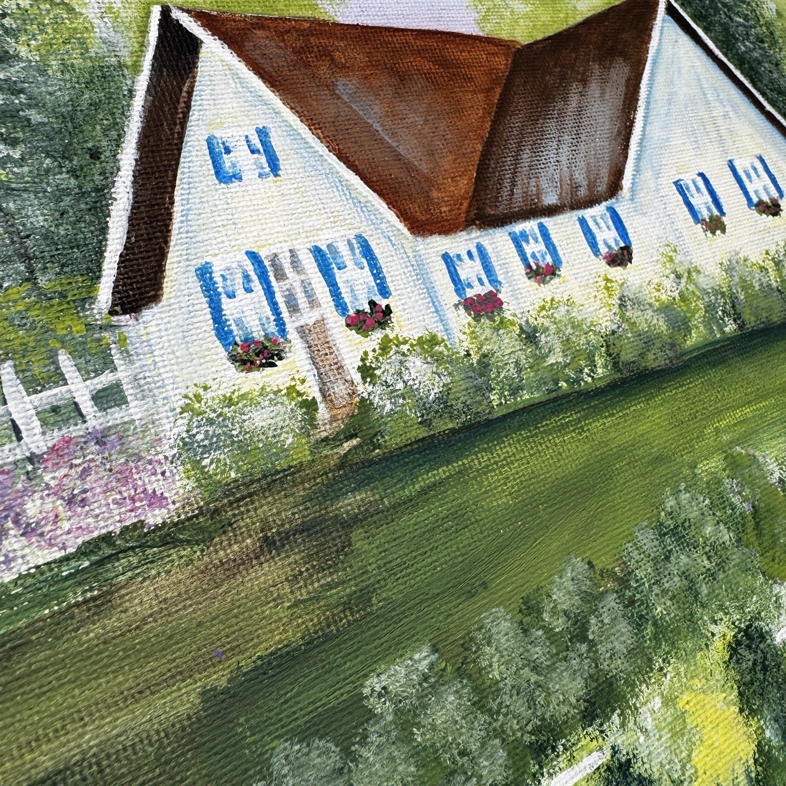 Original Impressionism Country Farm House Cottage Landscape Painting Cottagecore