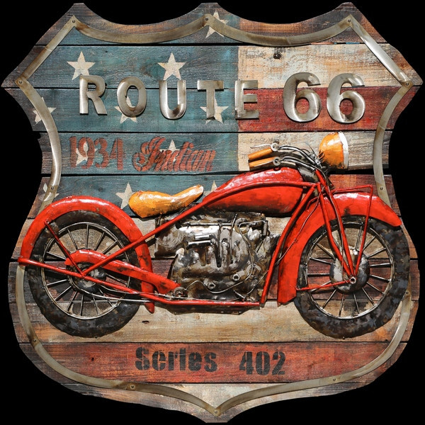 31 in x 32 in. «Motorcycle 2» Mixed Media Iron Hand Painted Dimensional Wall Art