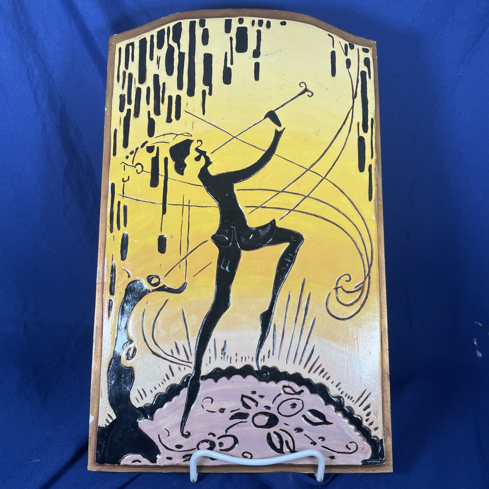 VINTAGE ART DECO PAINTED Ceramic DANCING Piper SILHOUETTE 14”X9″ With Hanger
