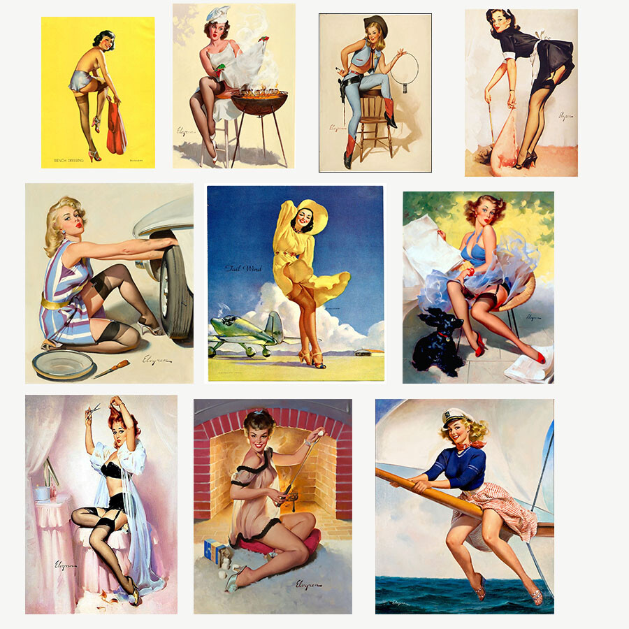 Vintage print wall décor art model poster canvas Gil Elvgren painting hair cut
