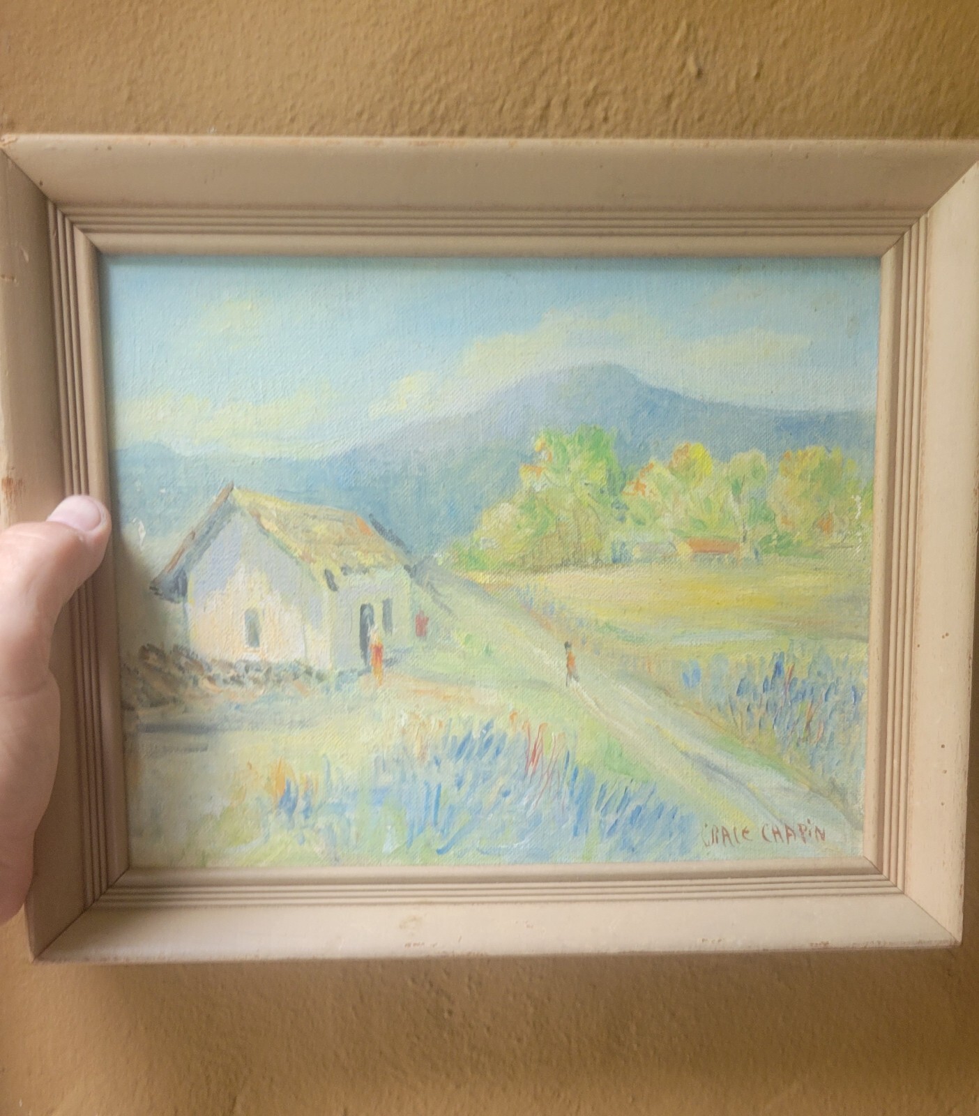 Vintage Grace Chapin Oil Painting on Board Lovely Country Cottage Rural Scene