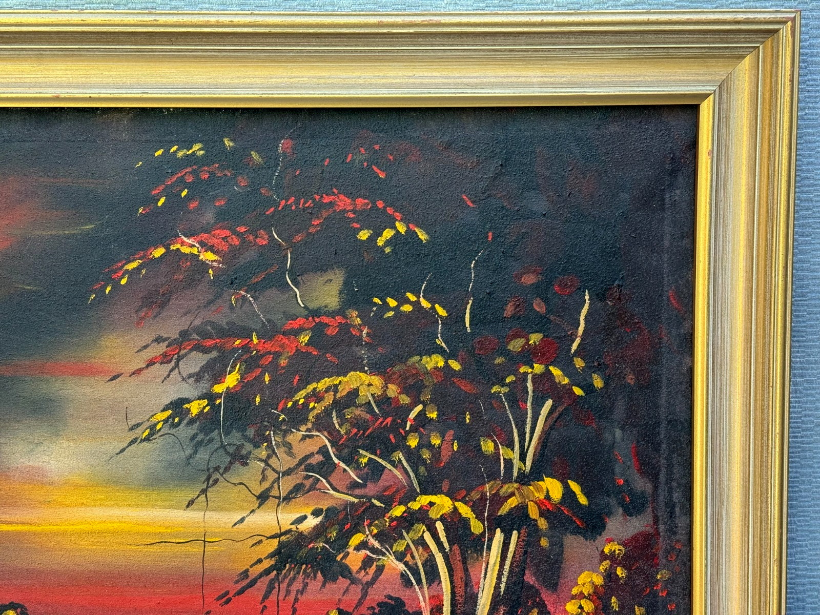 DINGA SAMUEL AFRICAN LANDSCAPE OIL PAINTING MAN CROSSING RIVER AFRICA CONGO MCM