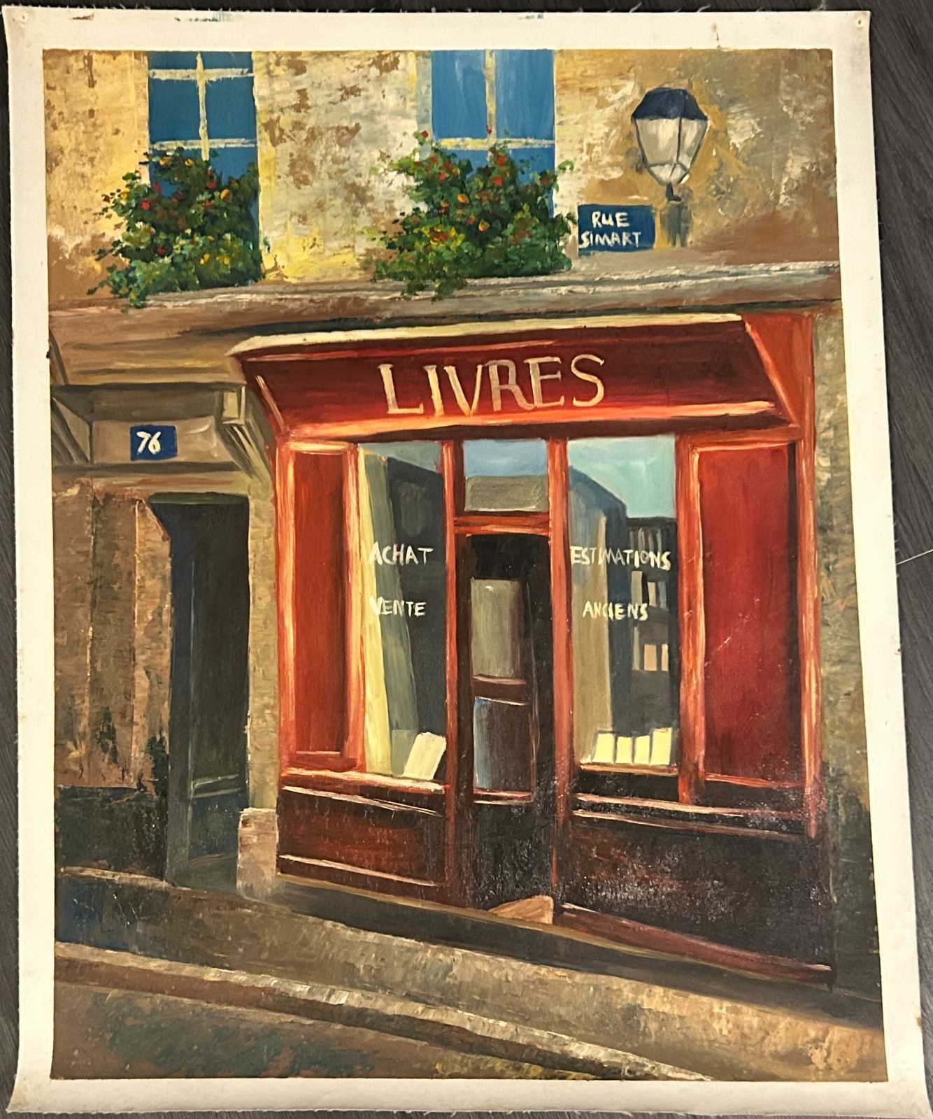 Hand-Painted Reproduction of «Livres» on Canvas Paper 35×27.