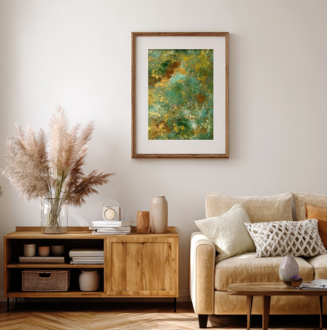 Painting Abstract Art 11 x 14 Original Acrylic Green Gold Jimarieart