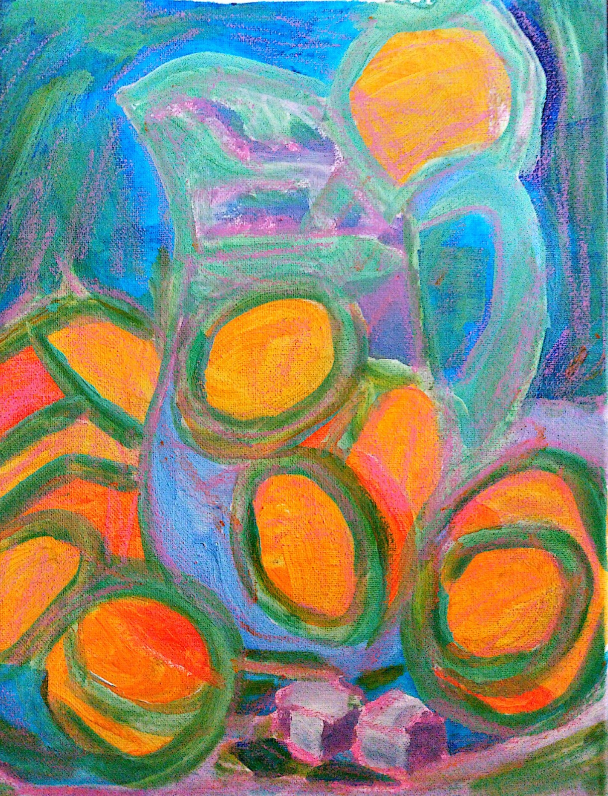 Pitcher and Oranges Contemporary Original Signed Wall Art Acrylic 11×14 BACH