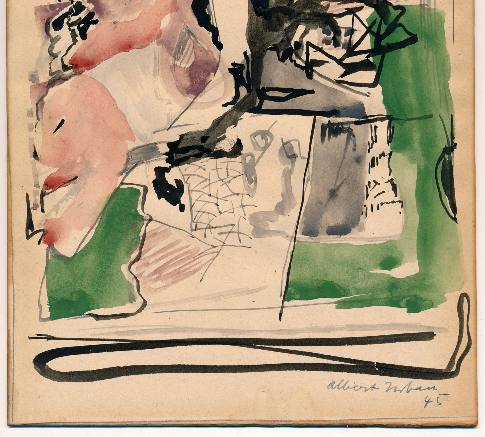 ALBERT URBAN Original 1945 Watercolor Painting «Abstract Composition» Eames Era