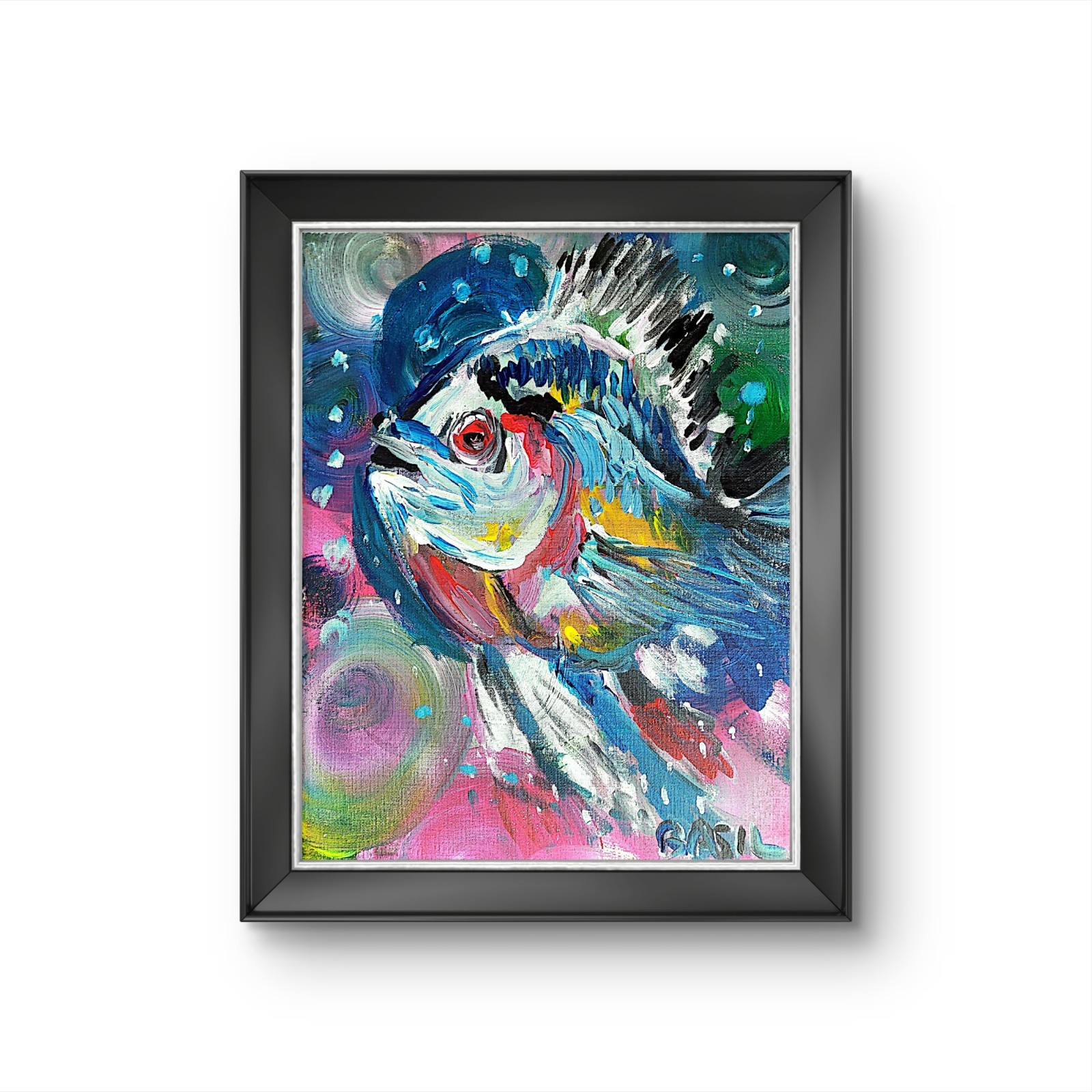Vibrant Fish Abstract Expressionism Canvas Painting 11×14