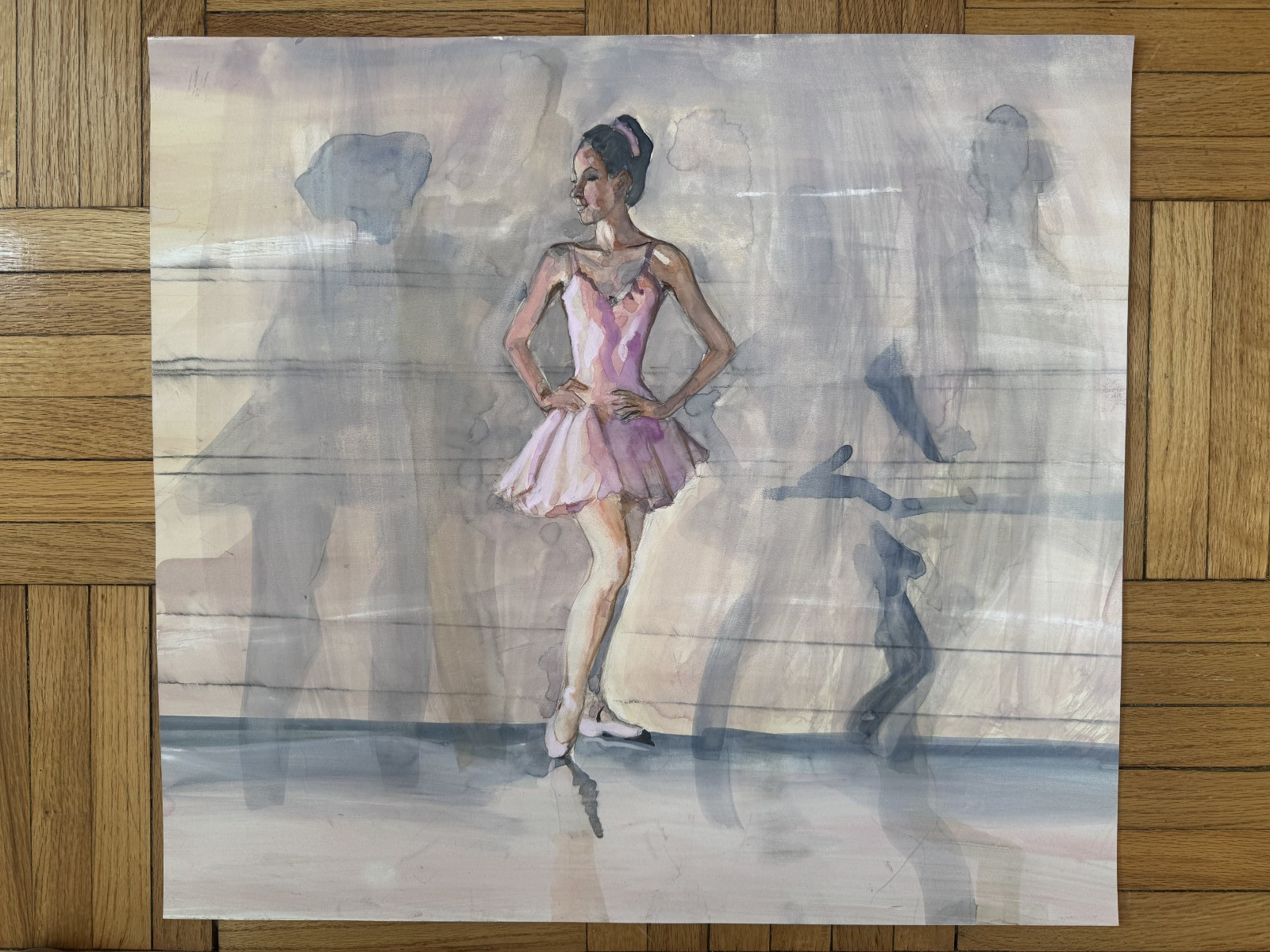 Vintage Watercolor Painting Ballet Ballerina Dancer Rhoda Yanow 23 x 21 OOAK