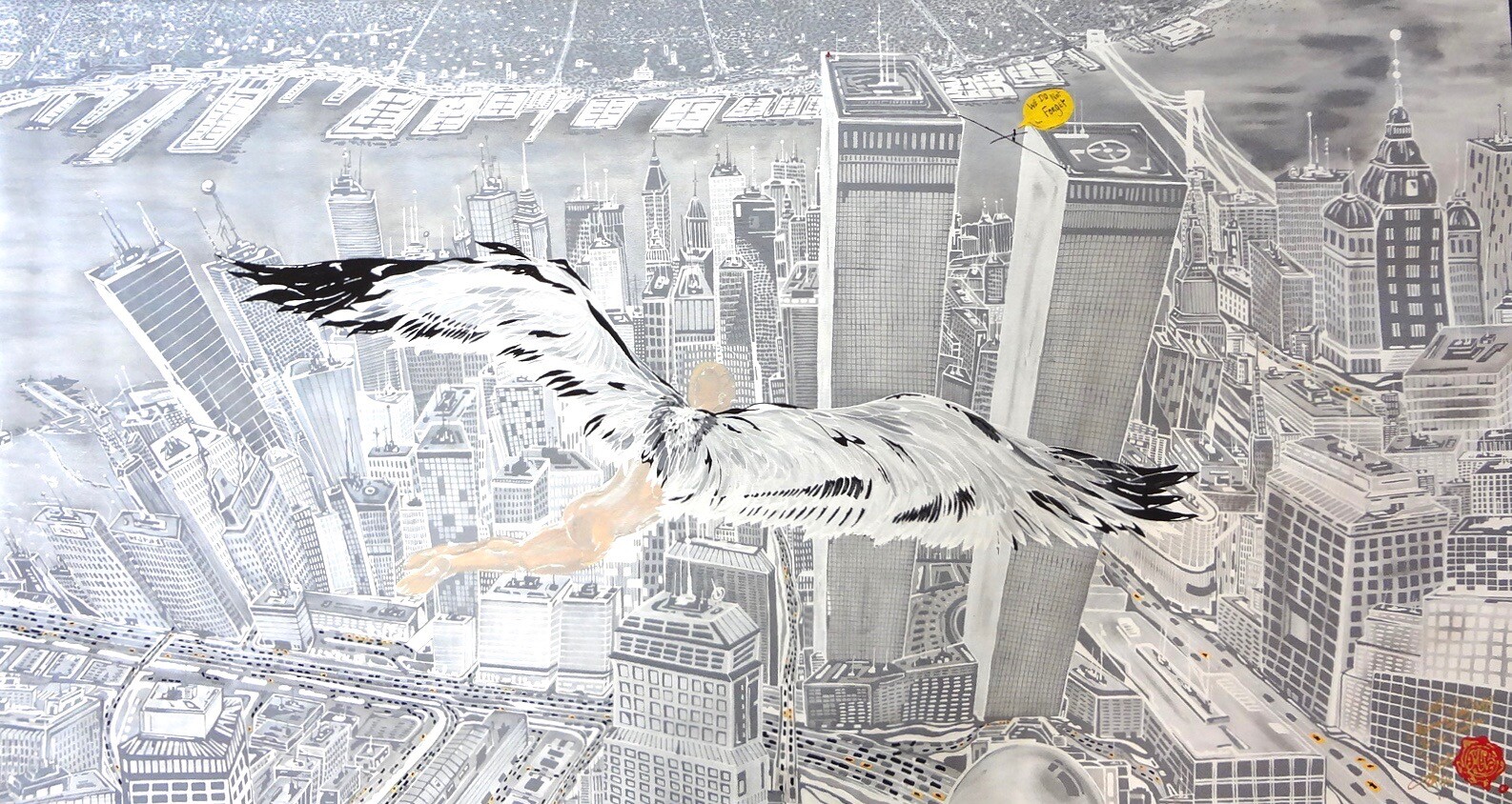 New york painting “JE ME SOUVIENT» 9/11 ORIGINAL 2005 UNIQUE . COA