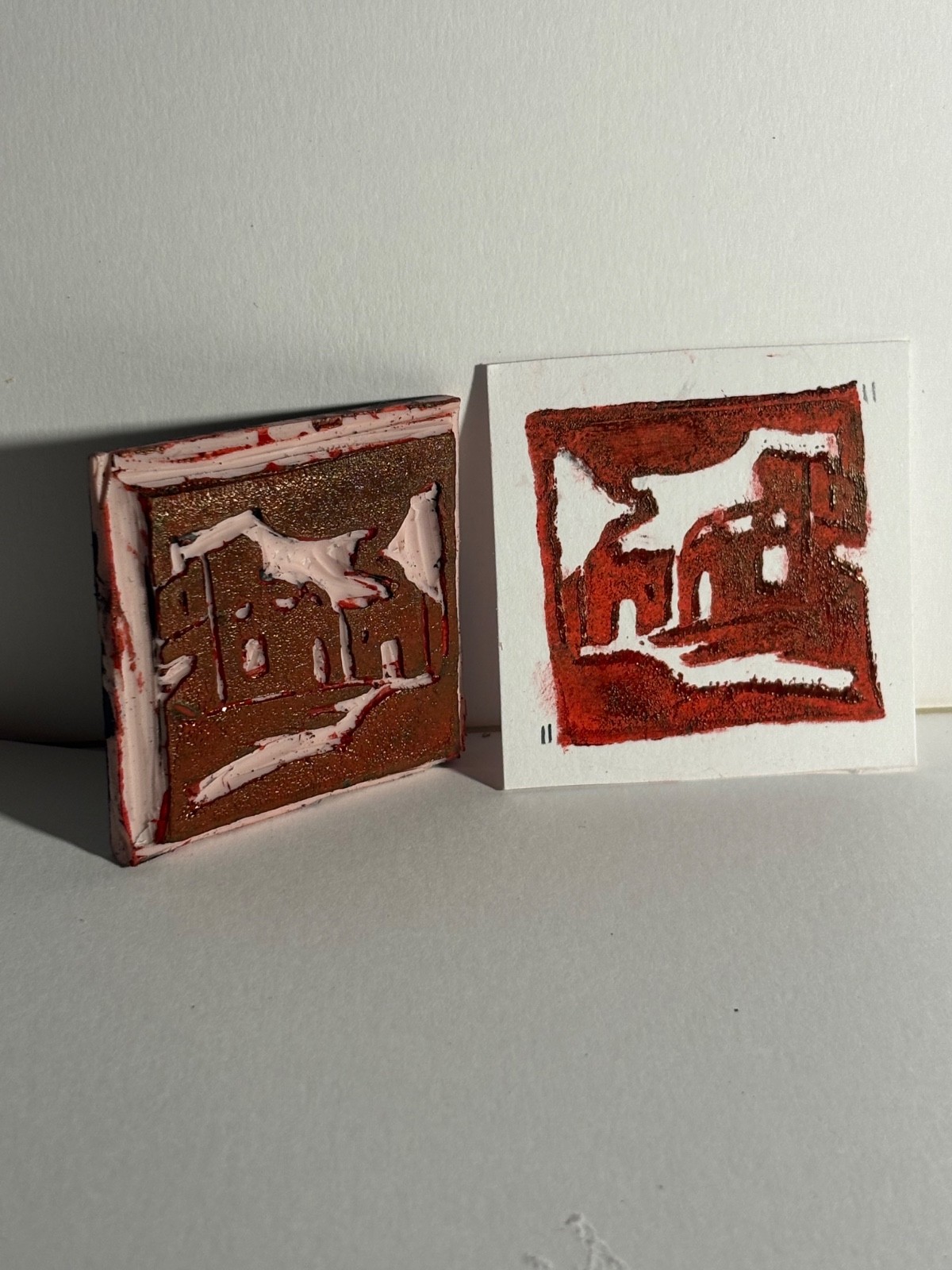 ACEO, Inked Handmade Linocut Print, Adobe House Print, New Mexico Themed