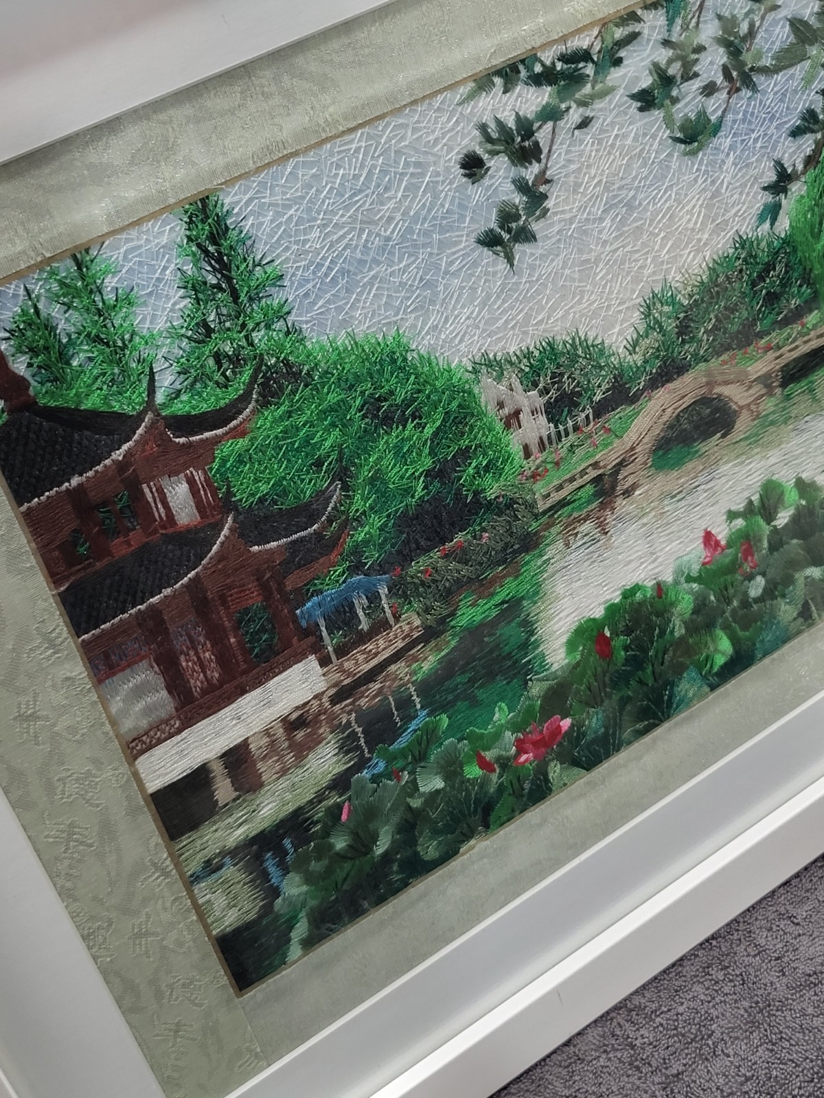 Chinese Garden by Ouyang Hand Made Embroidery Silk Fine Art