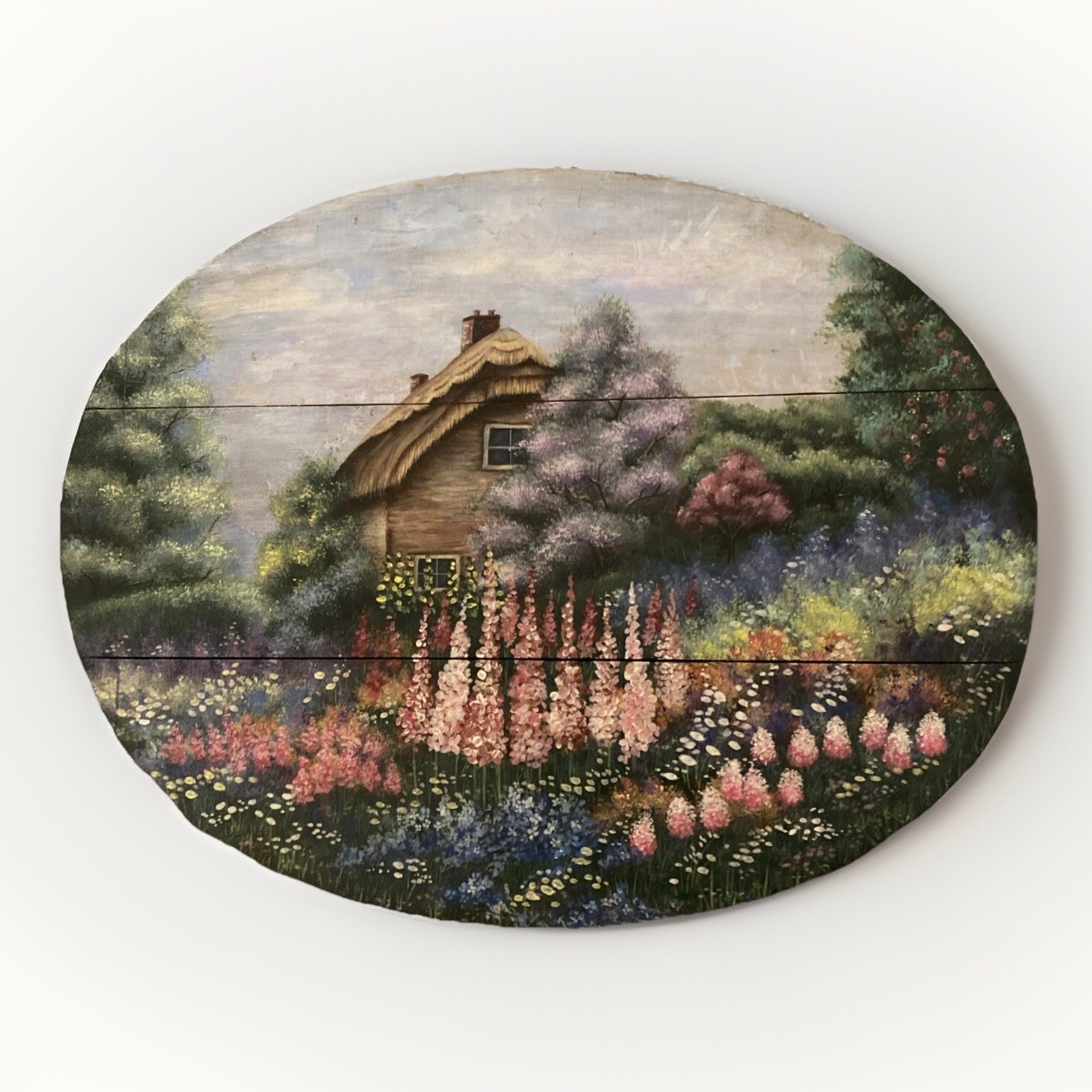 Vntg Original Cottage Painting On Wood Shabby Chic Country 19” X 15” Tray