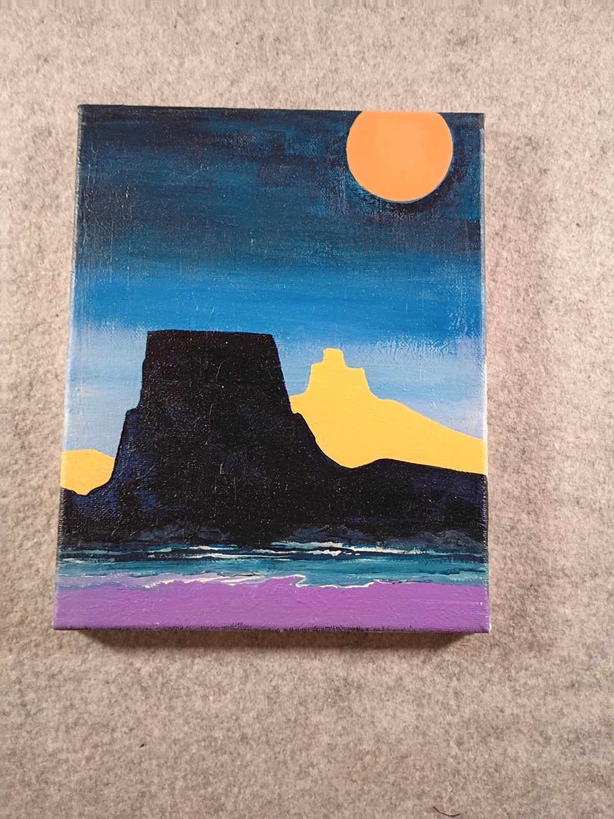Original Vintage Modern Southwestern 80s 90s Acrylic Painting on Canvas 8×10″